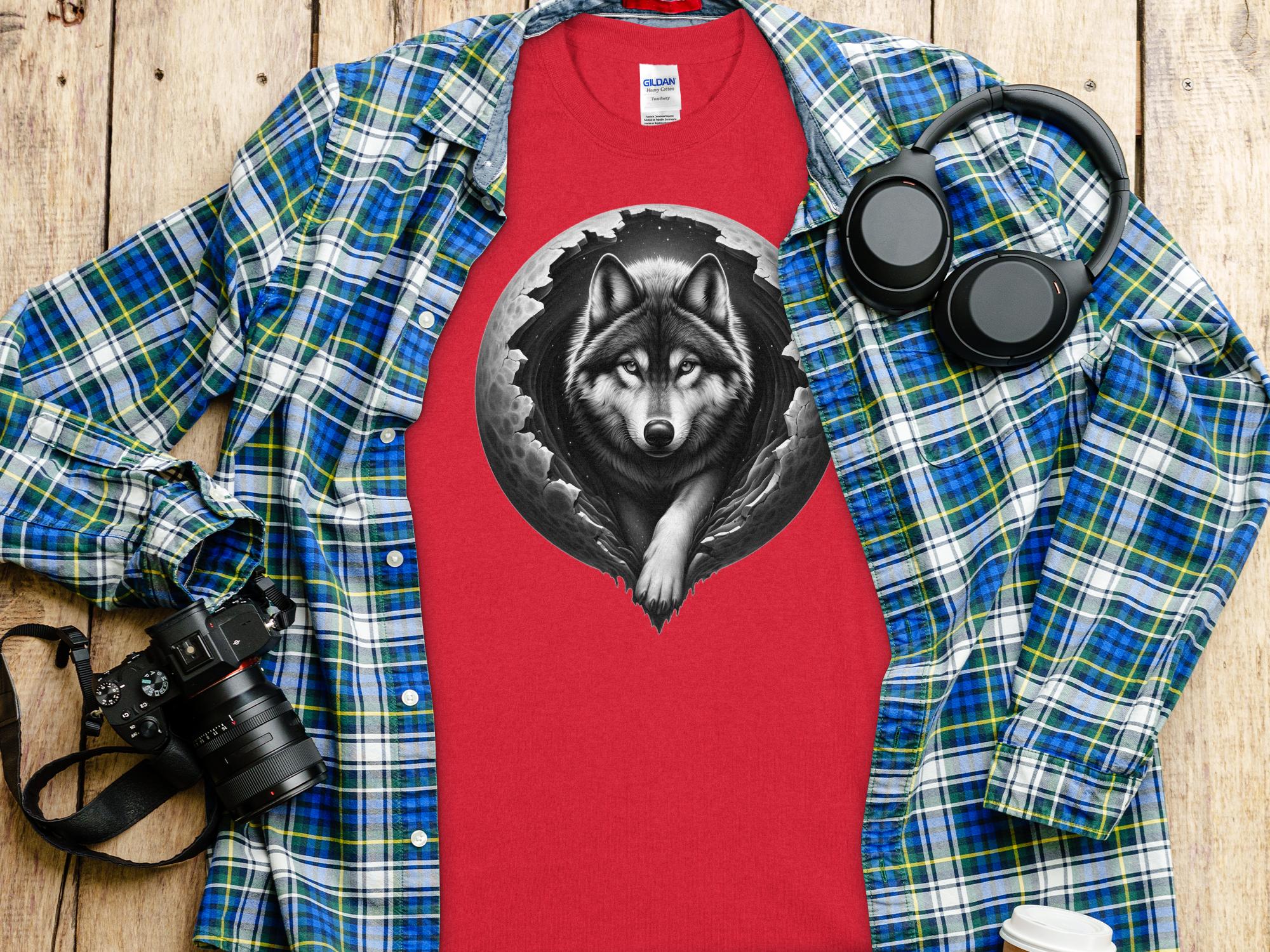 Moon Wolf - Coloured Gildan T-Shirt Realistic Animal Talisman Unisex Mythology Tee Graphic Design