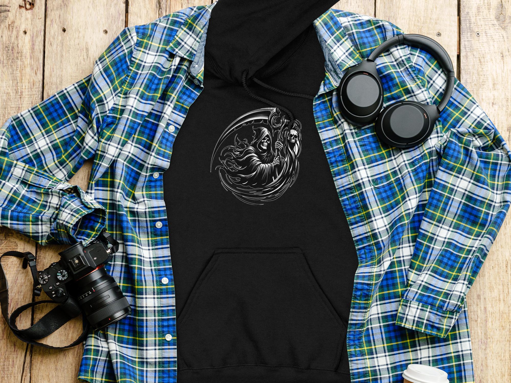 Grim Reaper - Black White Gildan Hoodie Commemorative Talisman Unisex Tee Graphic Design