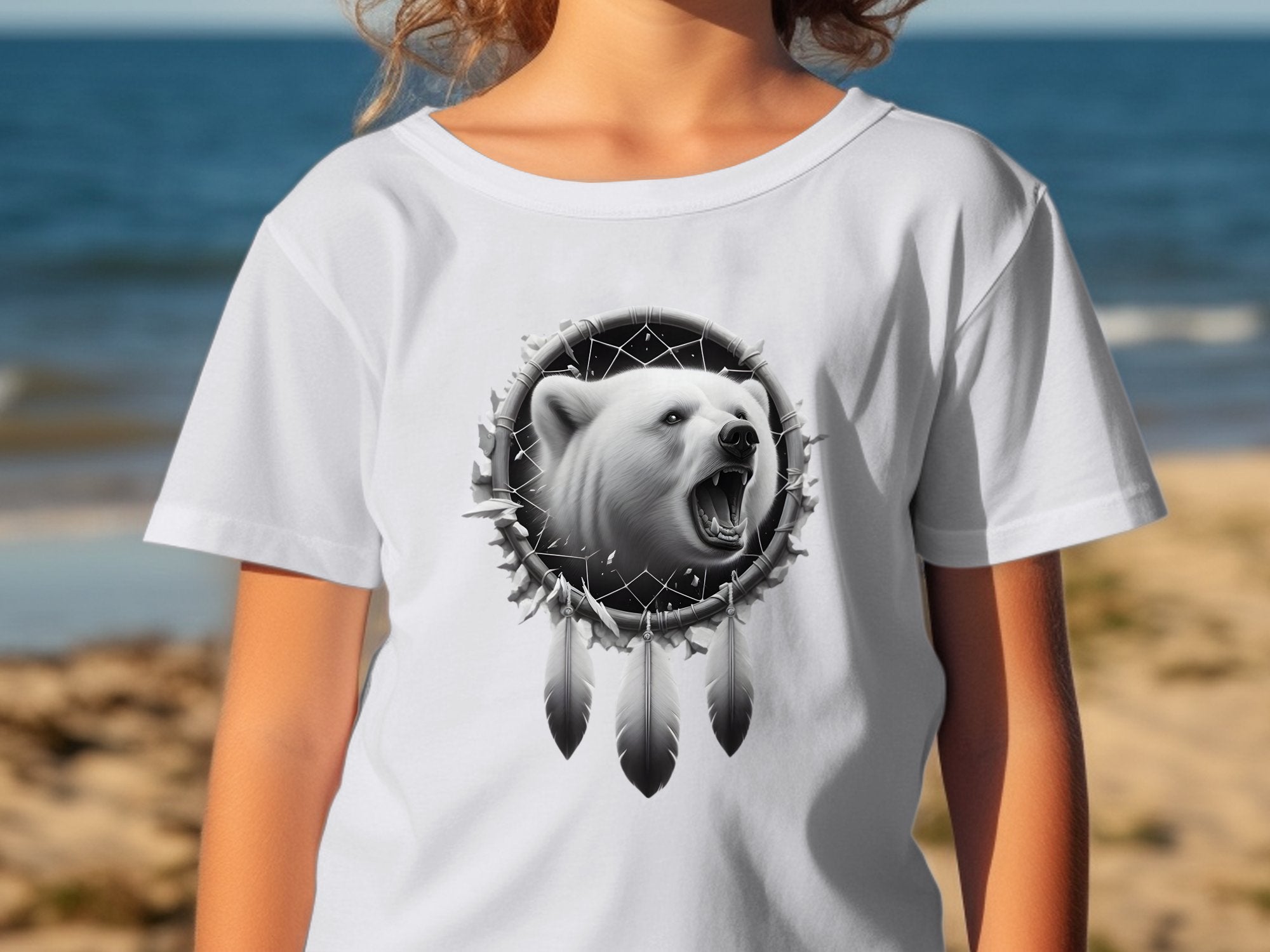 Dreamcatcher Bear - Coloured Gildan Kids T Shirt Realistic Native American Talisman Unisex Mythology Tee Graphic Design