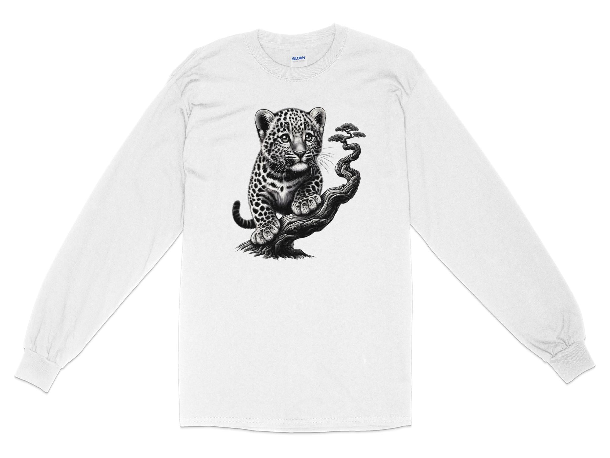 Leopard Bonsai - Coloured Gildan Long Sleeve Realistic Animal Talisman Unisex Cute Tee Graphic Design