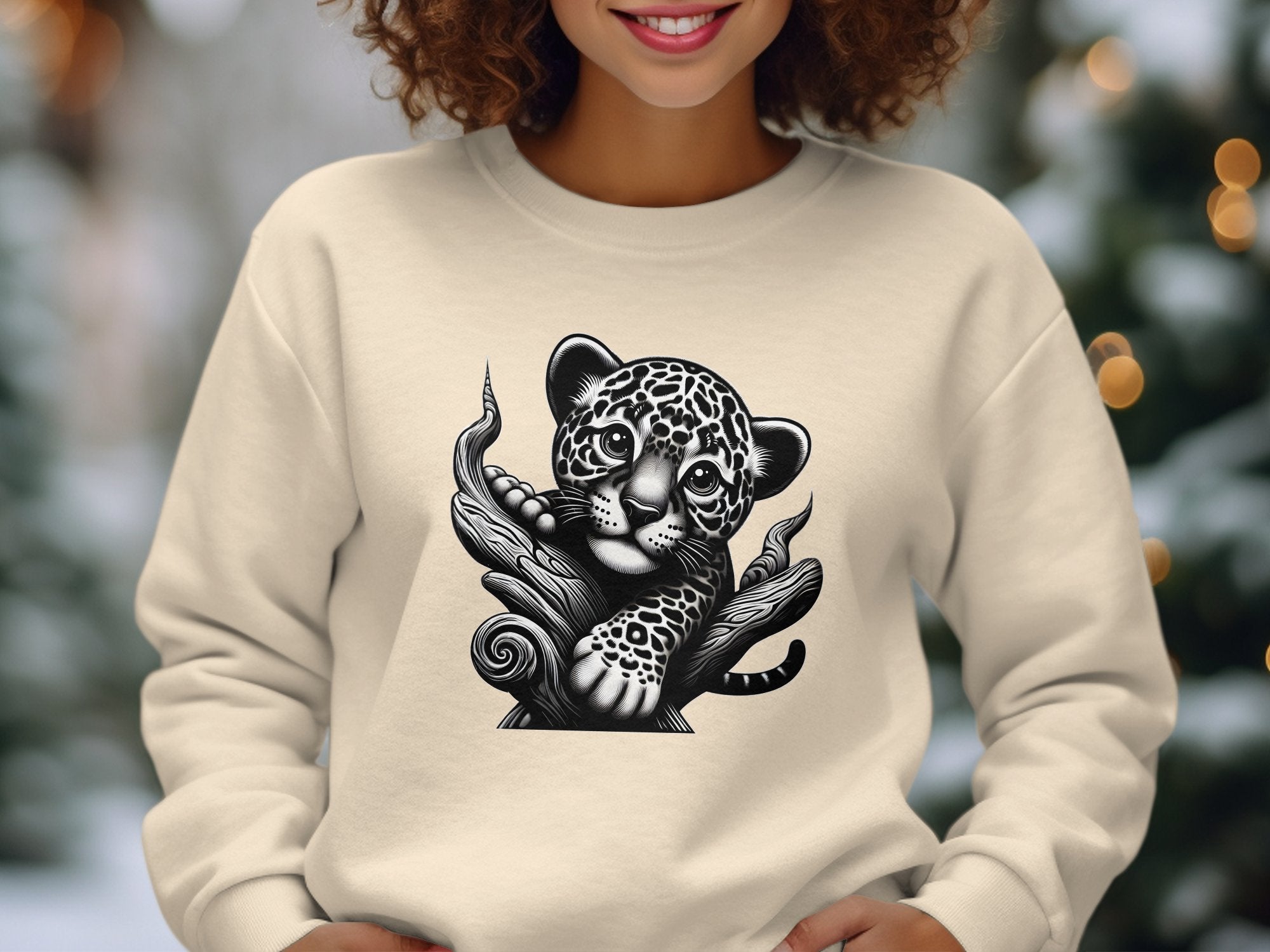 Leopard Bonsai - Coloured Gildan Sweatshirt Realistic Animal Talisman Unisex Cute Tee Graphic Design