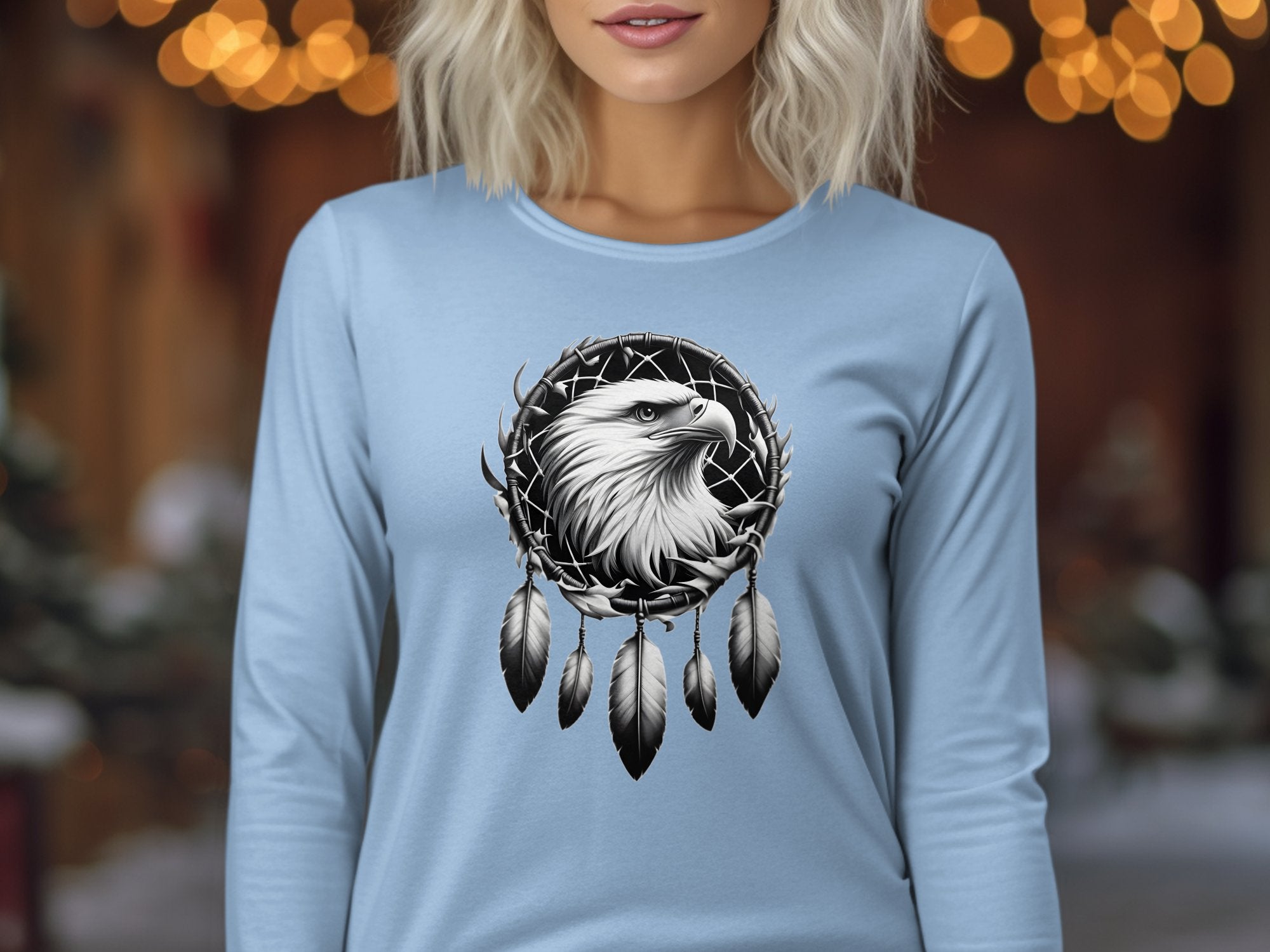 Dreamcatcher Eagle - Coloured Gildan Long Sleeve Realistic Native American Talisman Unisex Mythology Tee Graphic Design