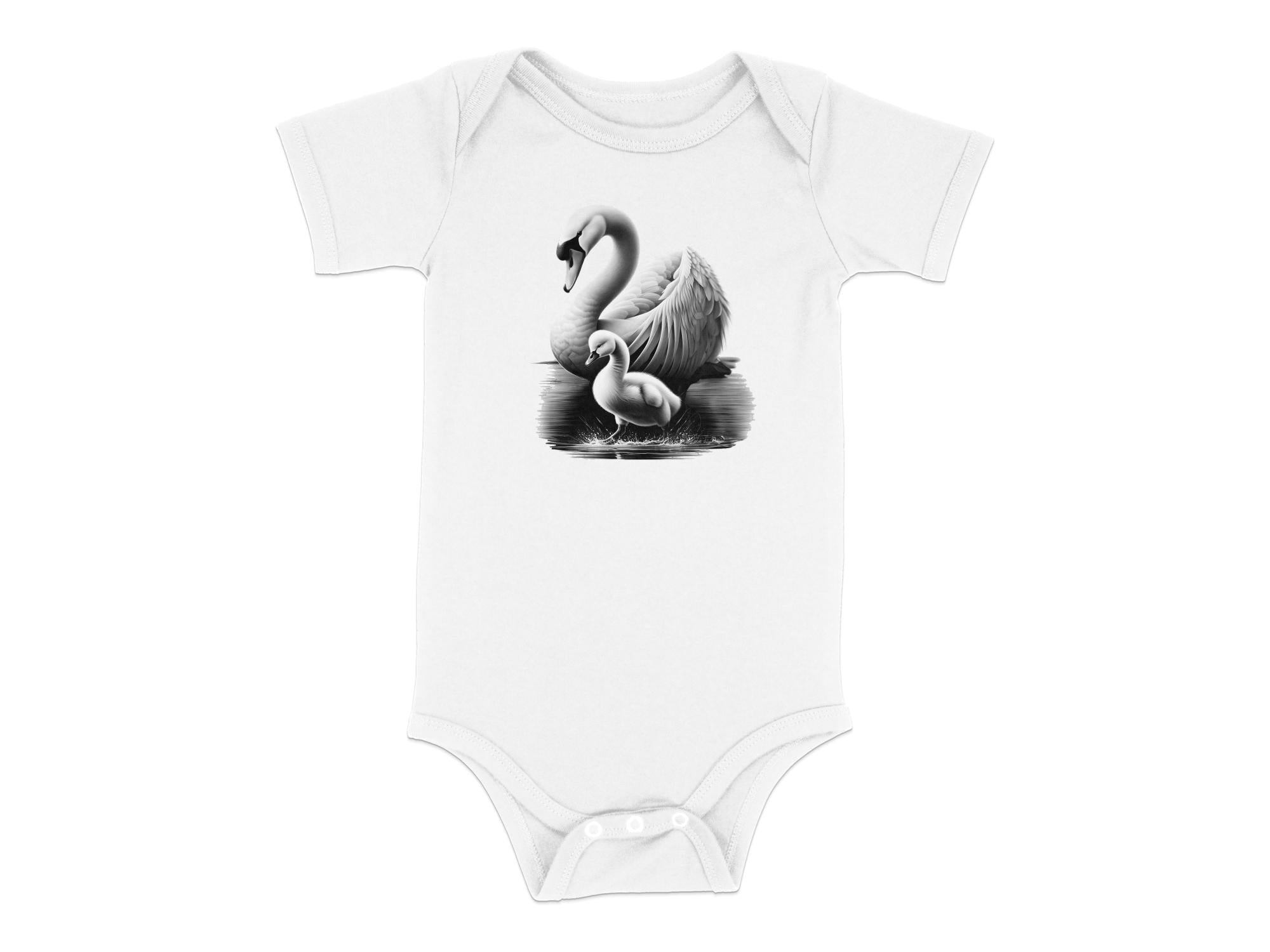 Swan & Cygnet- Black White Toddler Bodysuit Realistic Family Talisman Unisex Tee Graphic Design