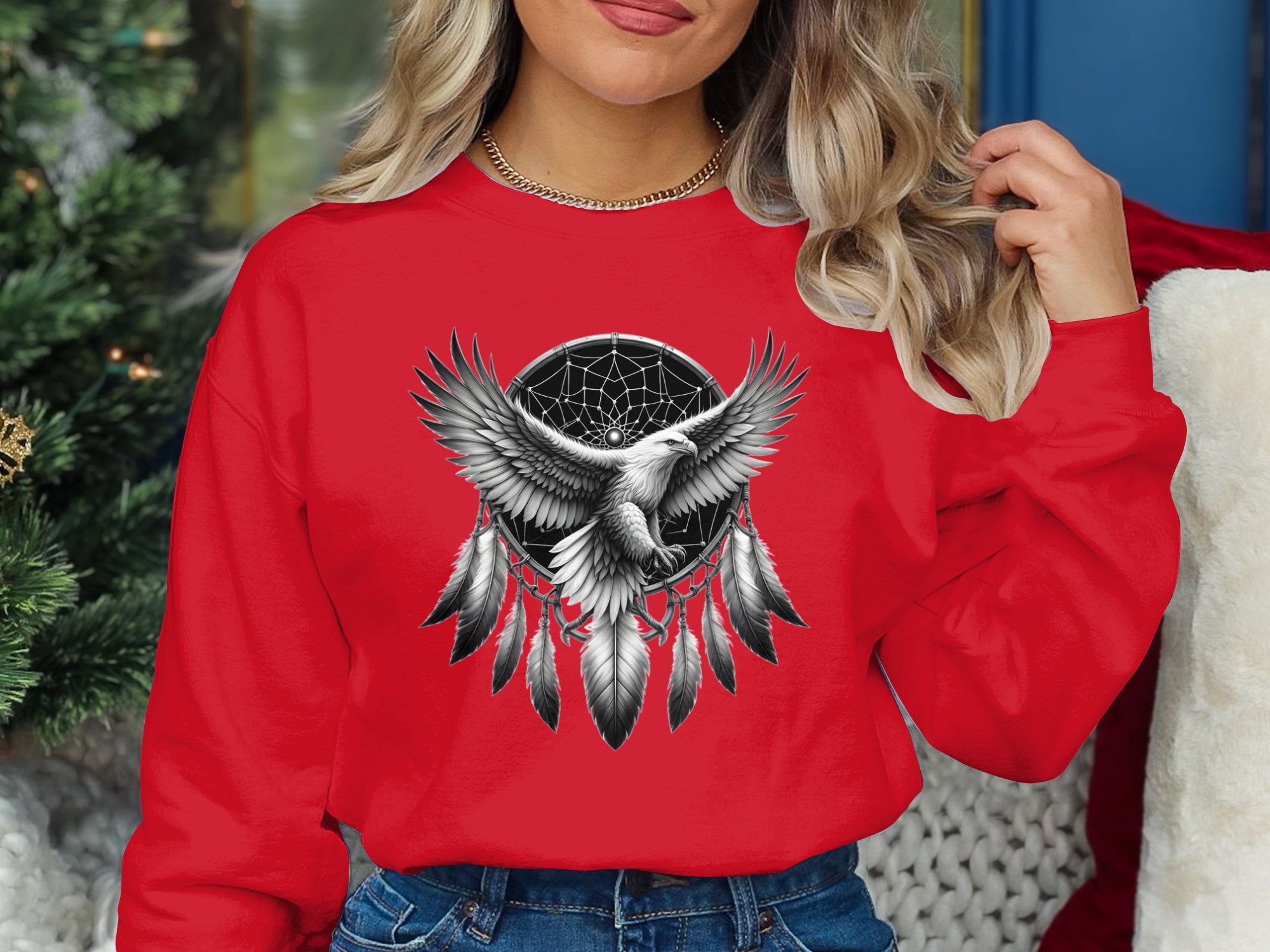 Dreamcatcher Eagle - Coloured Gildan Sweatshirt Realistic Native American Talisman Unisex Mythology Tee Graphic Design