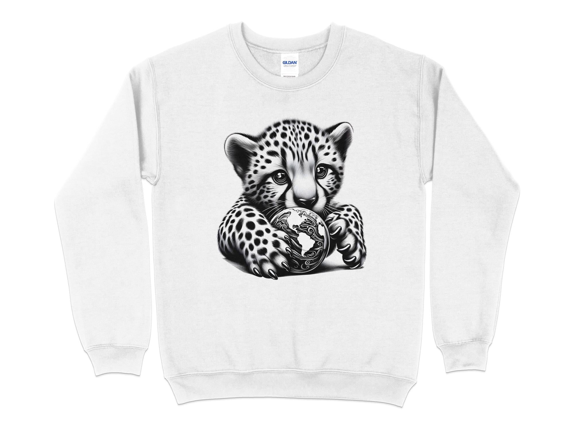 Cheetah World - Coloured Gildan Sweatshirt Realistic Animal Talisman Unisex Cute Tee Graphic Design