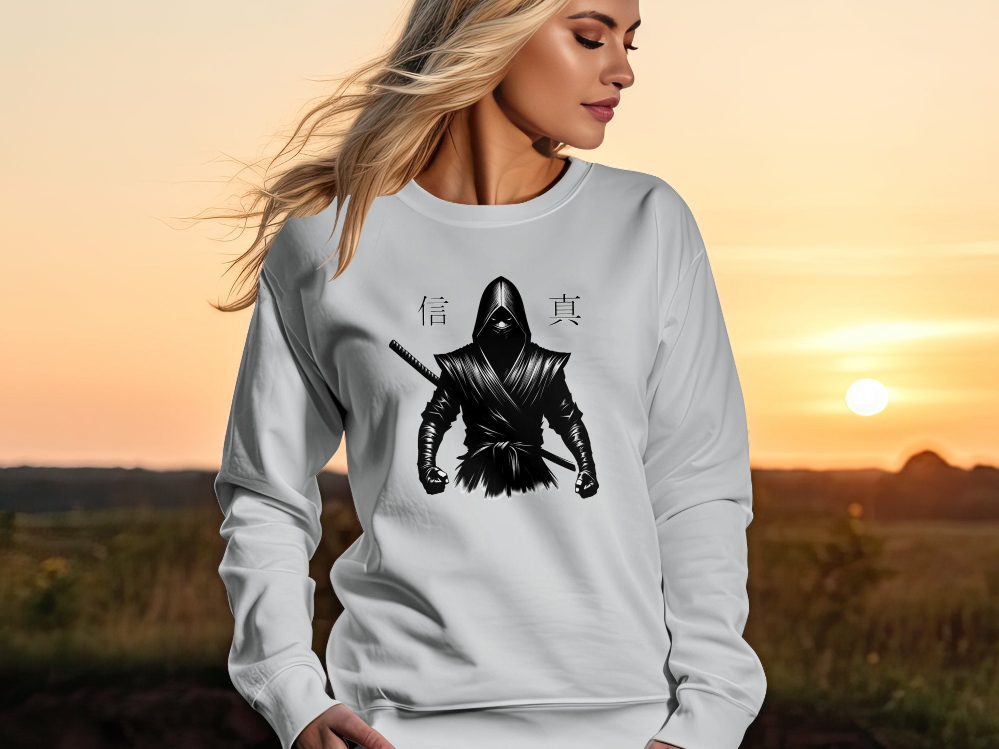 Samurai Ninja - Coloured Gildan Sweatshirt Japanese Talisman Unisex Cultural Symbolic Graphic Design