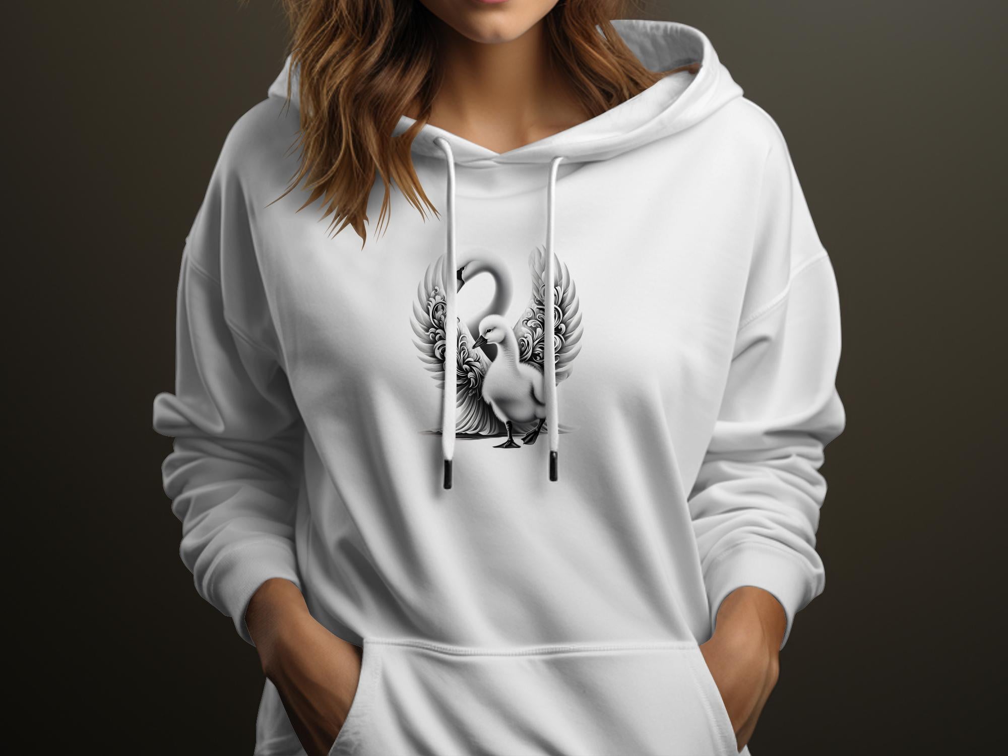 Swan & Cygnet- Black White Gildan Hoodie Realistic Family Talisman Unisex Tee Graphic Design