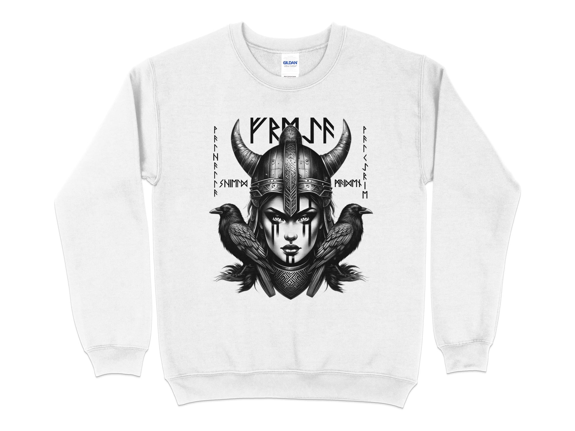 Viking Shield Maiden - Coloured Gildan Sweatshirt Realistic Norse Talisman Men Women Unisex Valhalla Tee Graphic Design