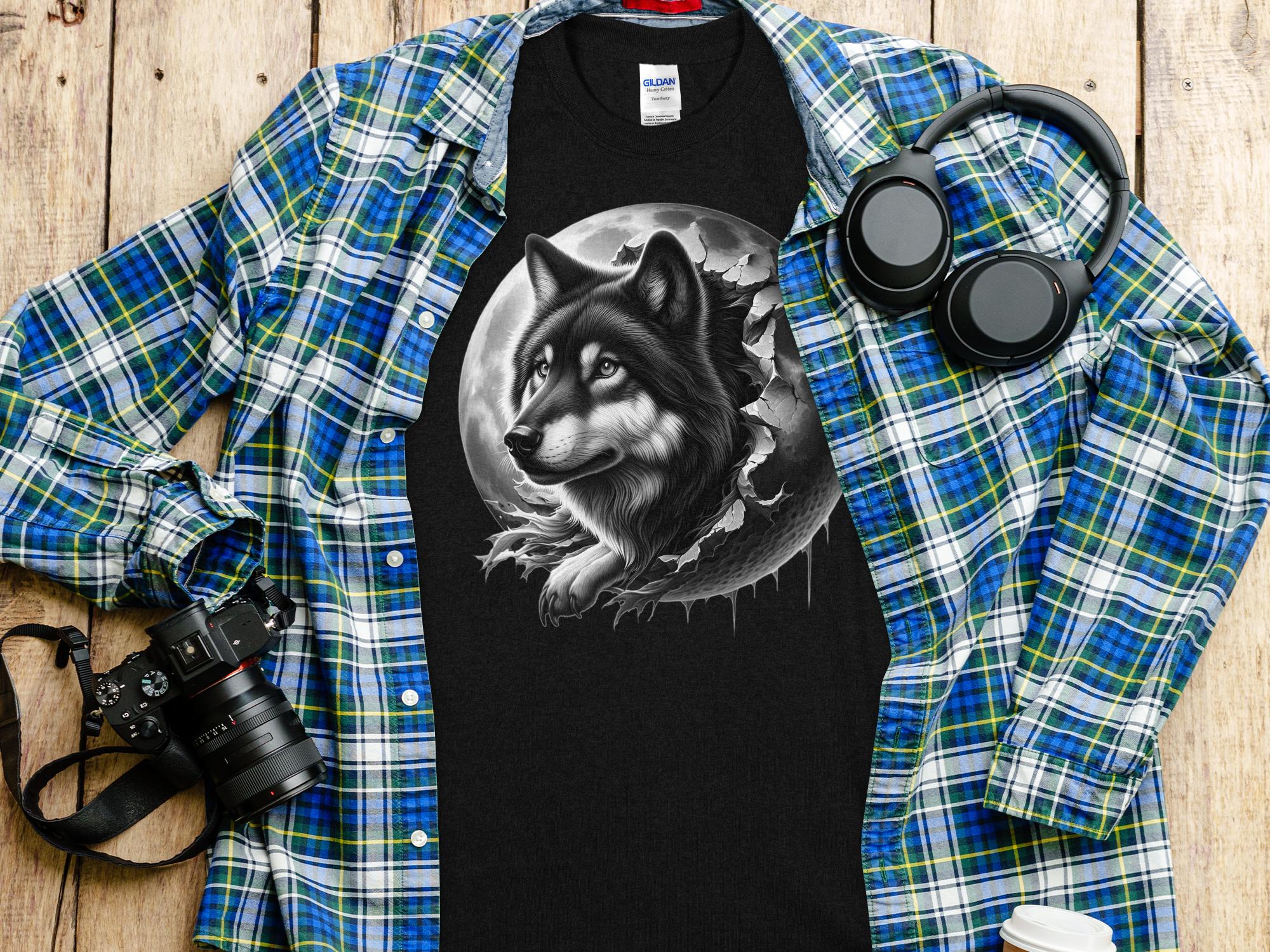 Moon Wolf - Coloured Gildan T-Shirt Realistic Animal Talisman Unisex Mythology Tee Graphic Design