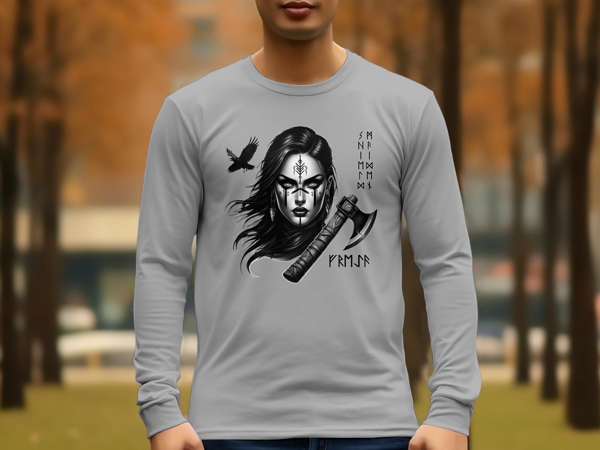 Viking Shield Maiden - Coloured Gildan Long Sleeve Realistic Norse Talisman Men Women Unisex Valhalla Tee Graphic Design