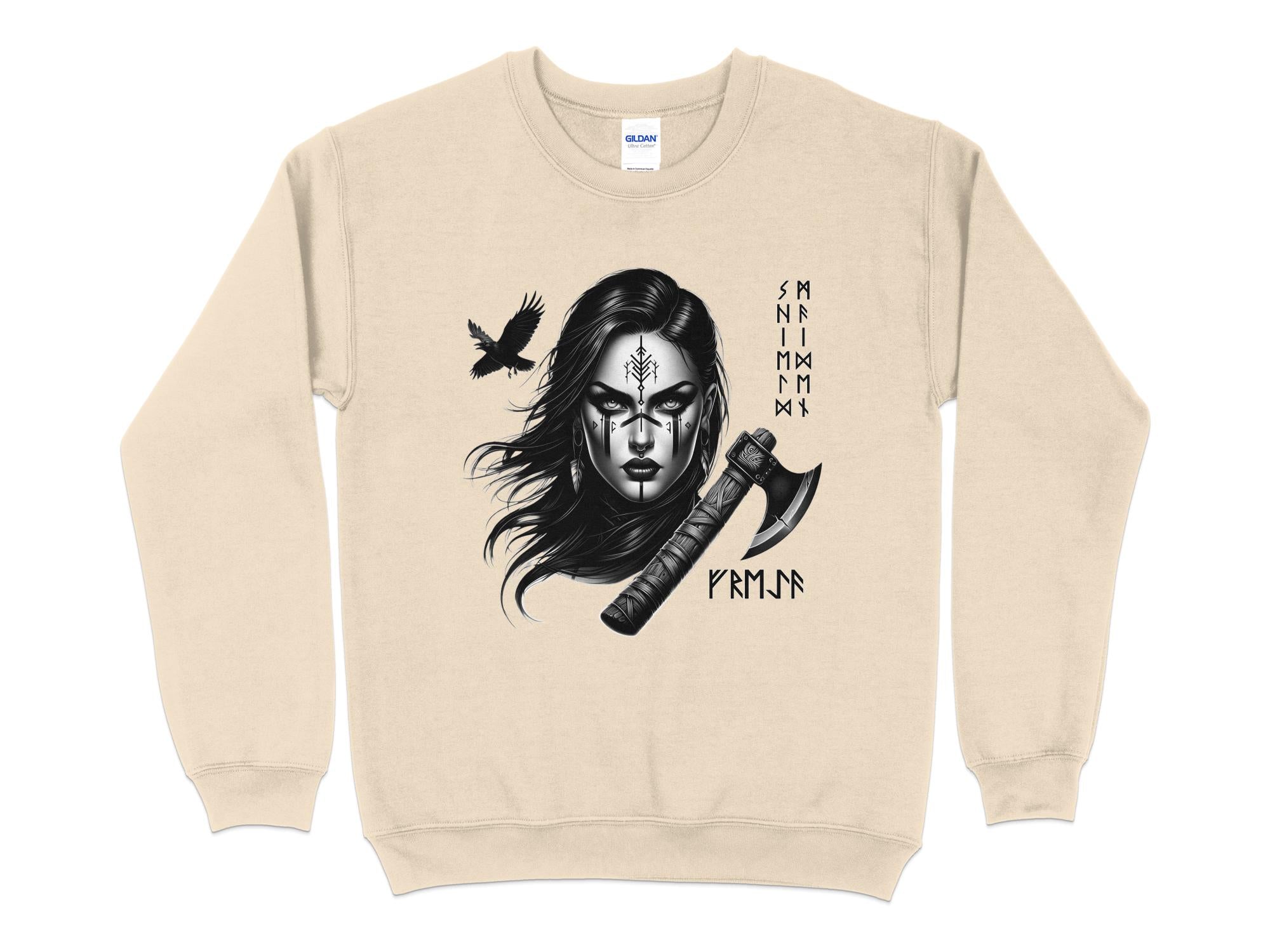 Viking Shield Maiden - Coloured Gildan Sweatshirt Realistic Norse Talisman Men Women Unisex Valhalla Tee Graphic Design