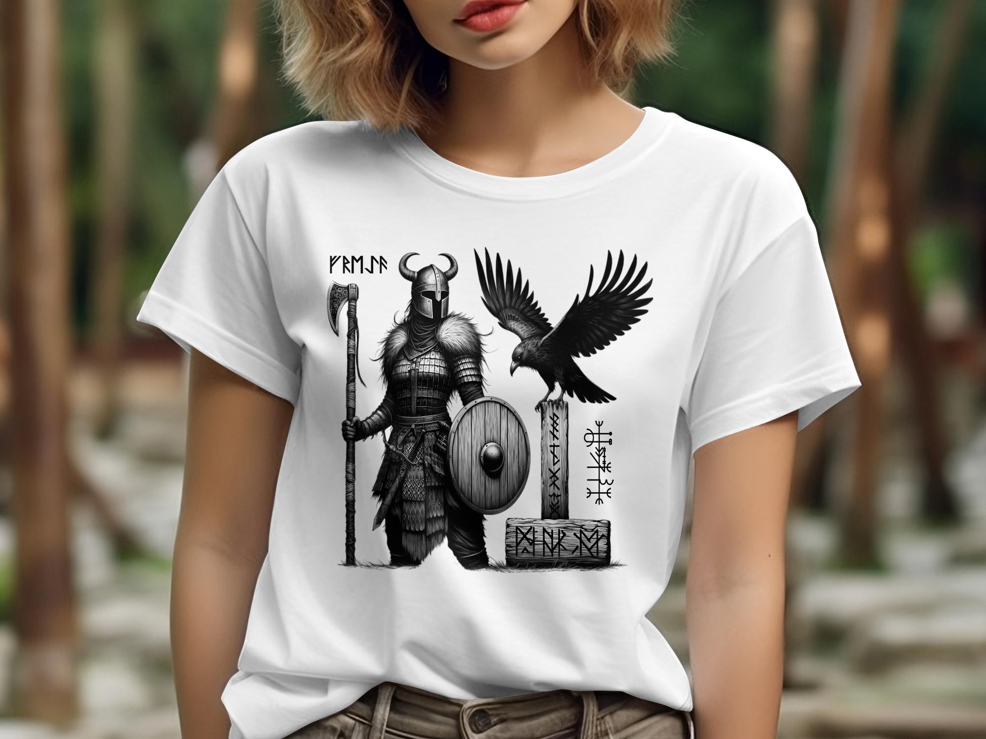 Viking Shield Maiden - Coloured Gildan T Shirt Realistic Norse Talisman Men Women Unisex Valhalla Tee Graphic Design