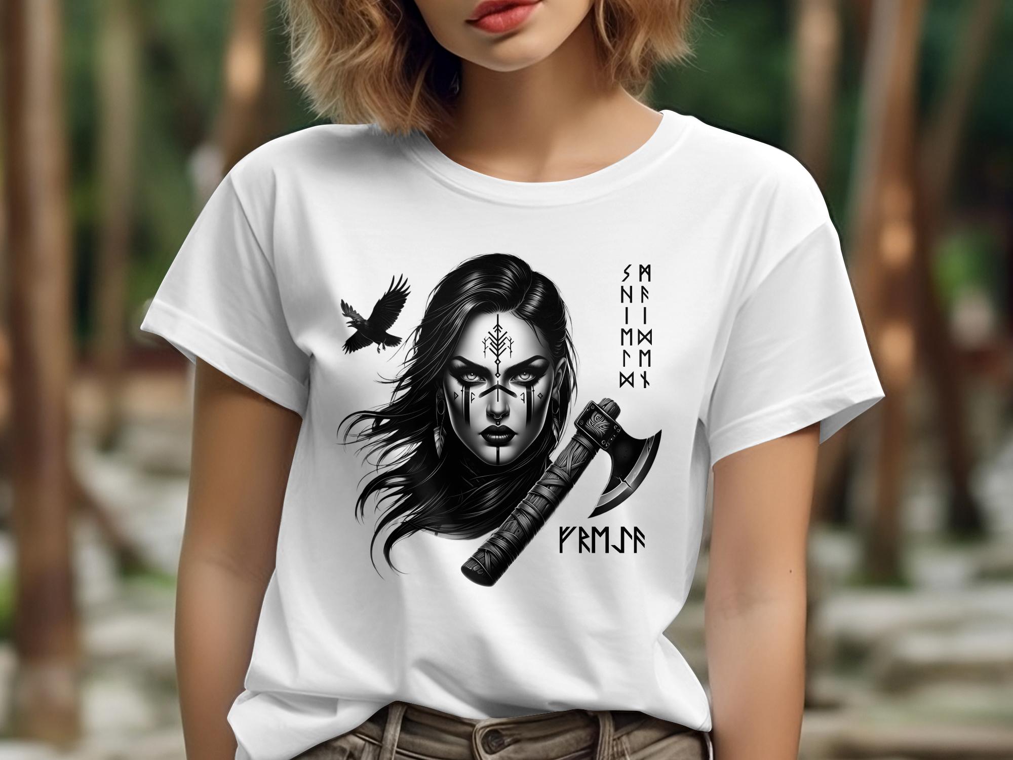 Viking Shield Maiden - Coloured Gildan T Shirt Realistic Norse Talisman Men Women Unisex Valhalla Tee Graphic Design