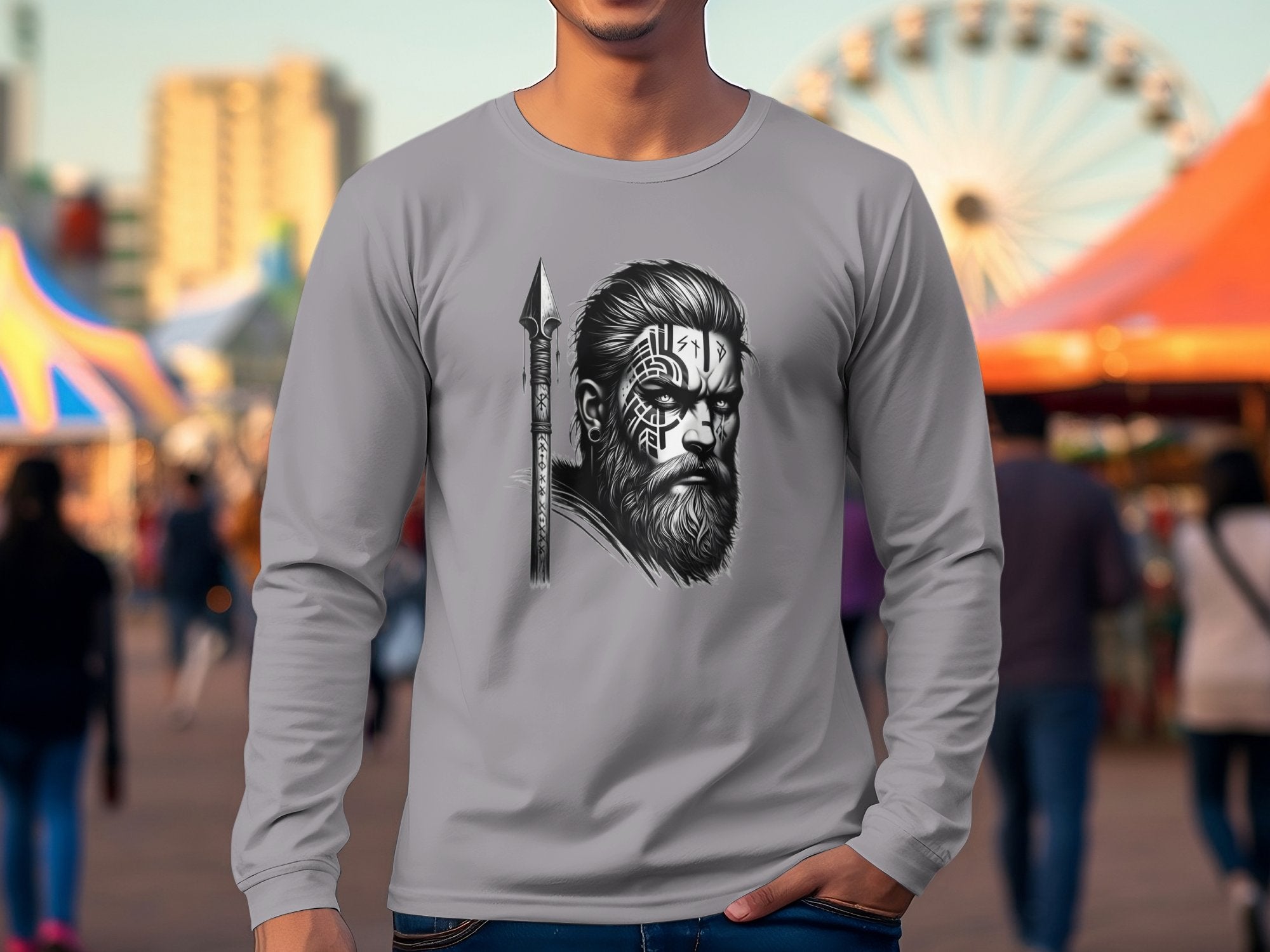 Viking Protector - Coloured Gildan Long Sleeve Realistic Norse Talisman Men Women Unisex Valhalla Tee Graphic Design