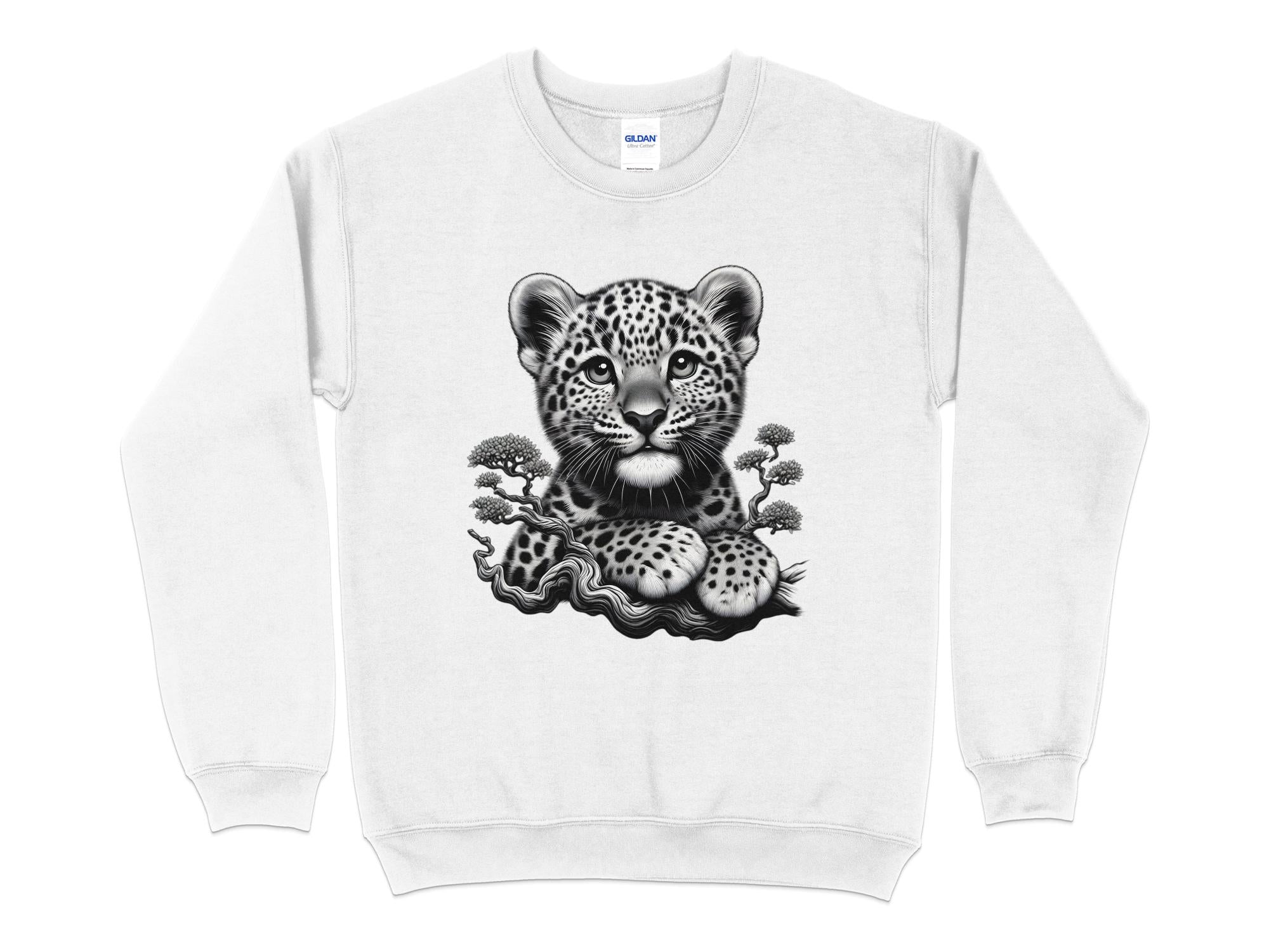 Leopard Bonsai - Coloured Gildan Sweatshirt Realistic Animal Talisman Unisex Cute Tee Graphic Design