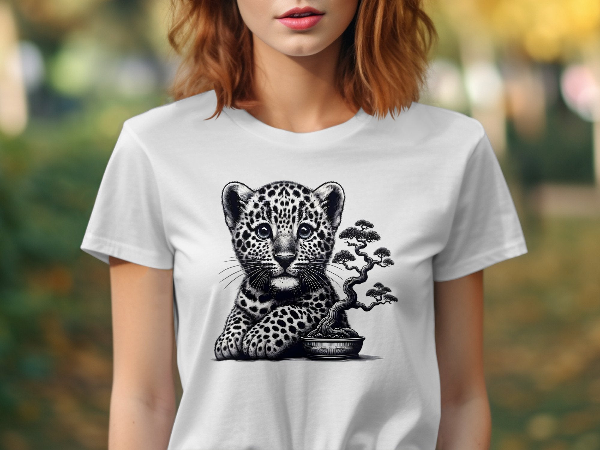 Leopard Bonsai - Coloured Gildan T-Shirt Realistic Animal Talisman Unisex Cute Tee Graphic Design