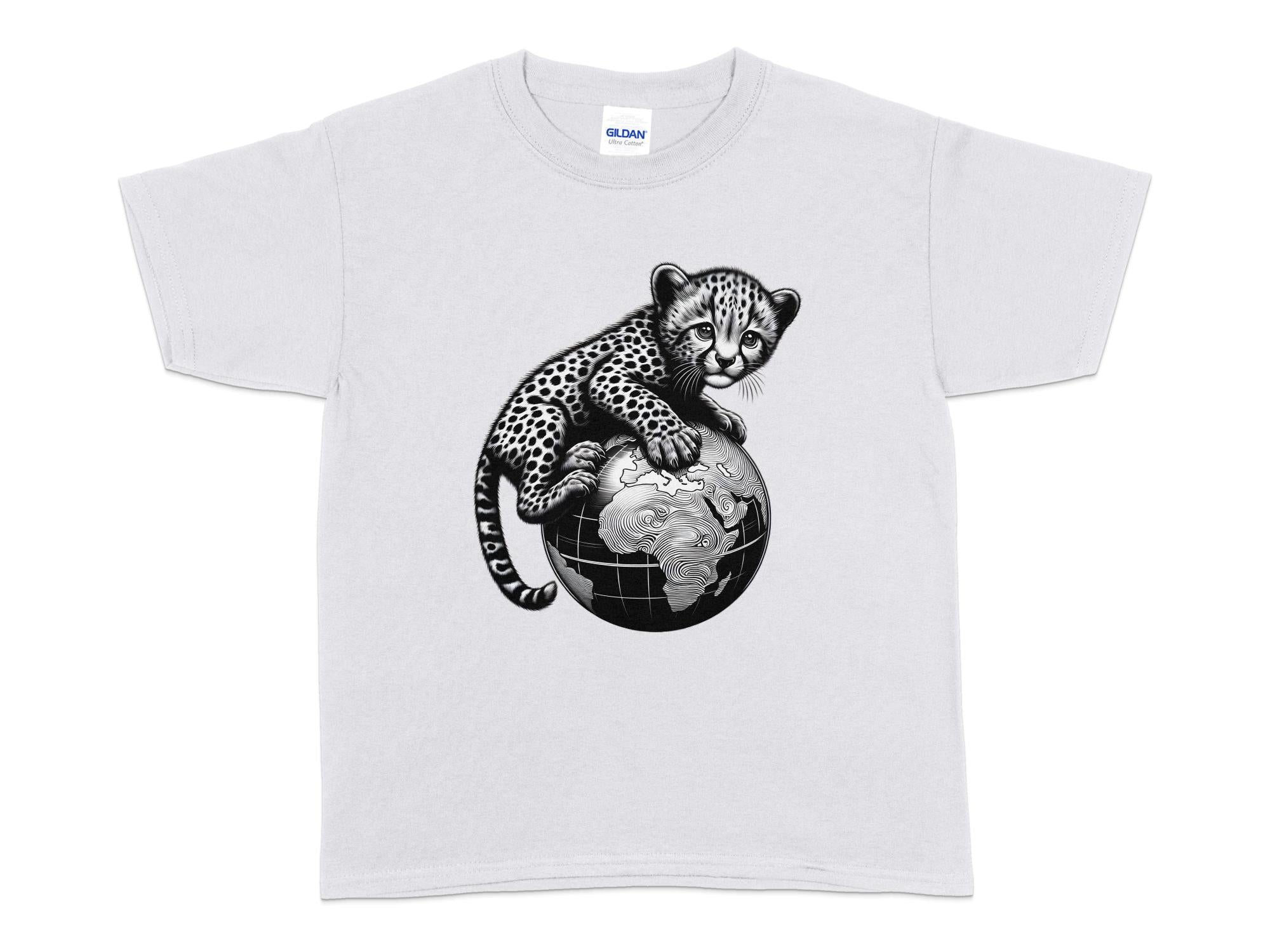 Cheetah World - Coloured Gildan Kids T-Shirt Realistic Animal Talisman Unisex Cute Tee Graphic Design