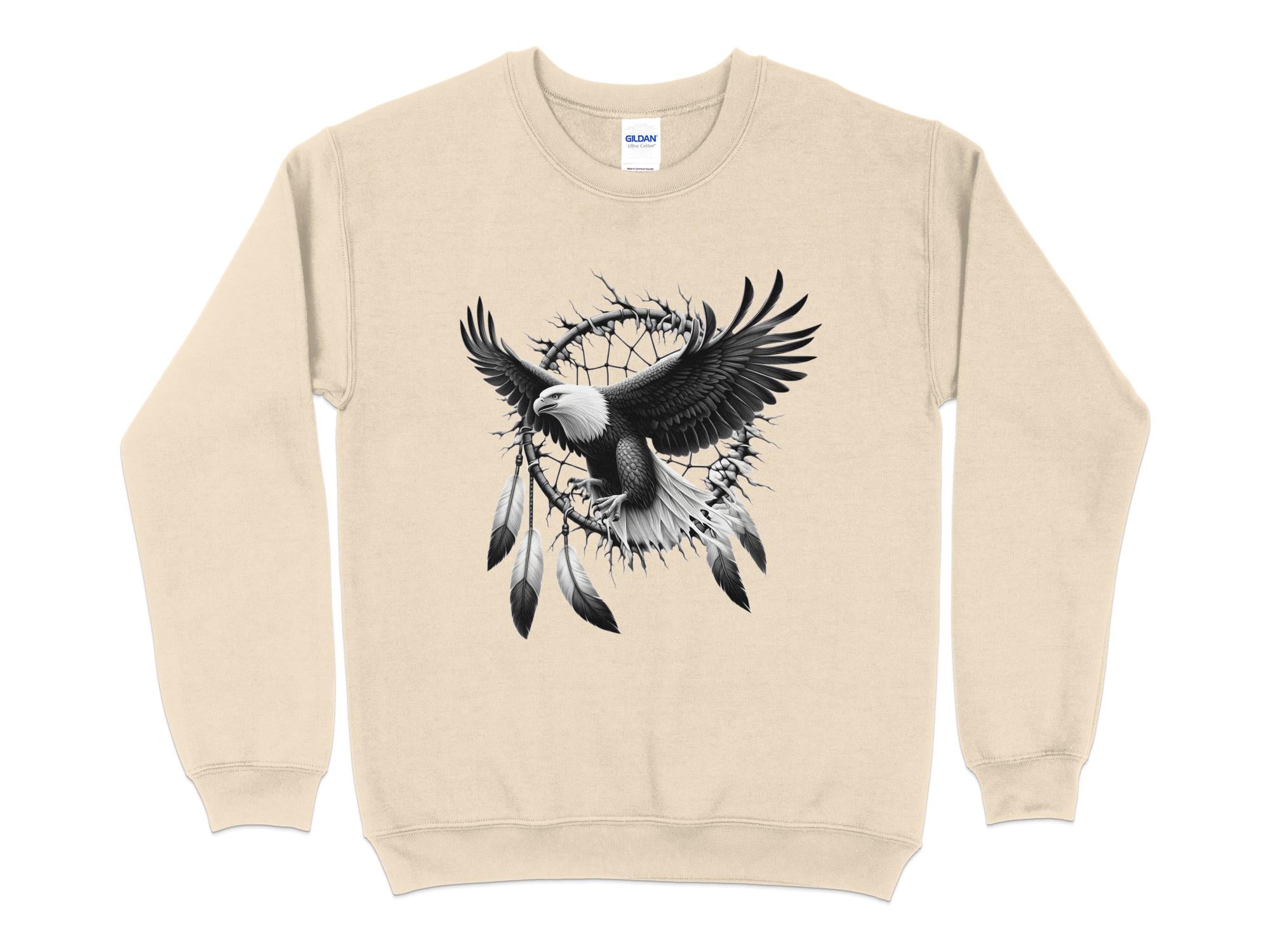 Dreamcatcher Eagle - Coloured Gildan Sweatshirt Realistic Native American Talisman Unisex Mythology Tee Graphic Design