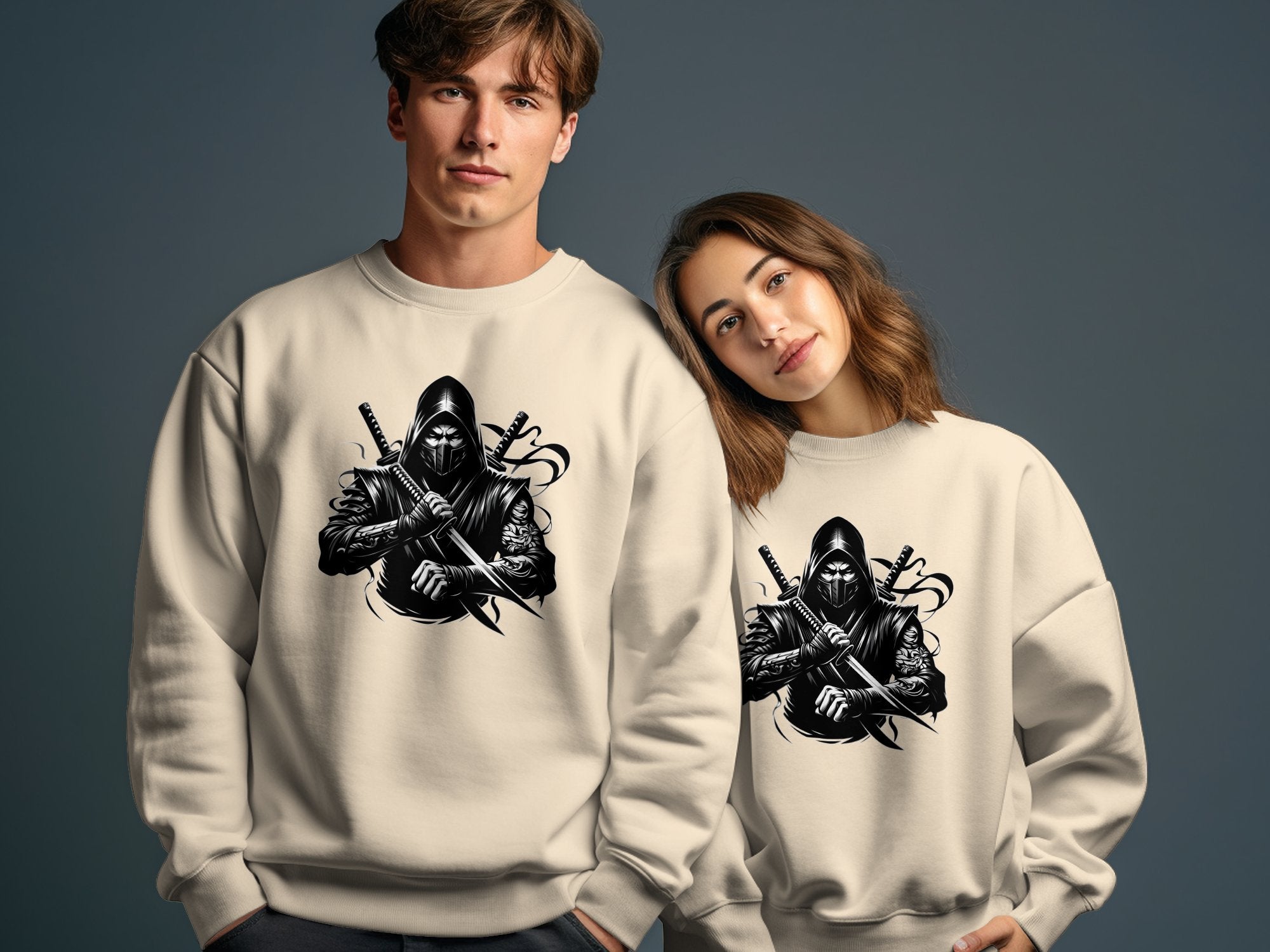 Samurai Ninja - Coloured Gildan Sweatshirt Japanese Talisman Unisex Cultural Symbolic Graphic Design