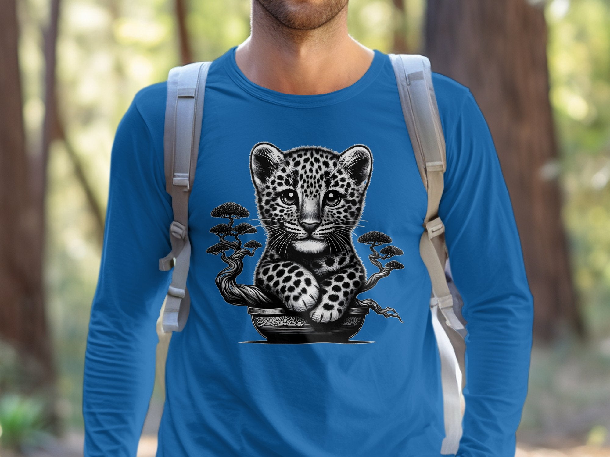 Leopard Bonsai - Coloured Gildan Long Sleeve Realistic Animal Talisman Unisex Cute Tee Graphic Design