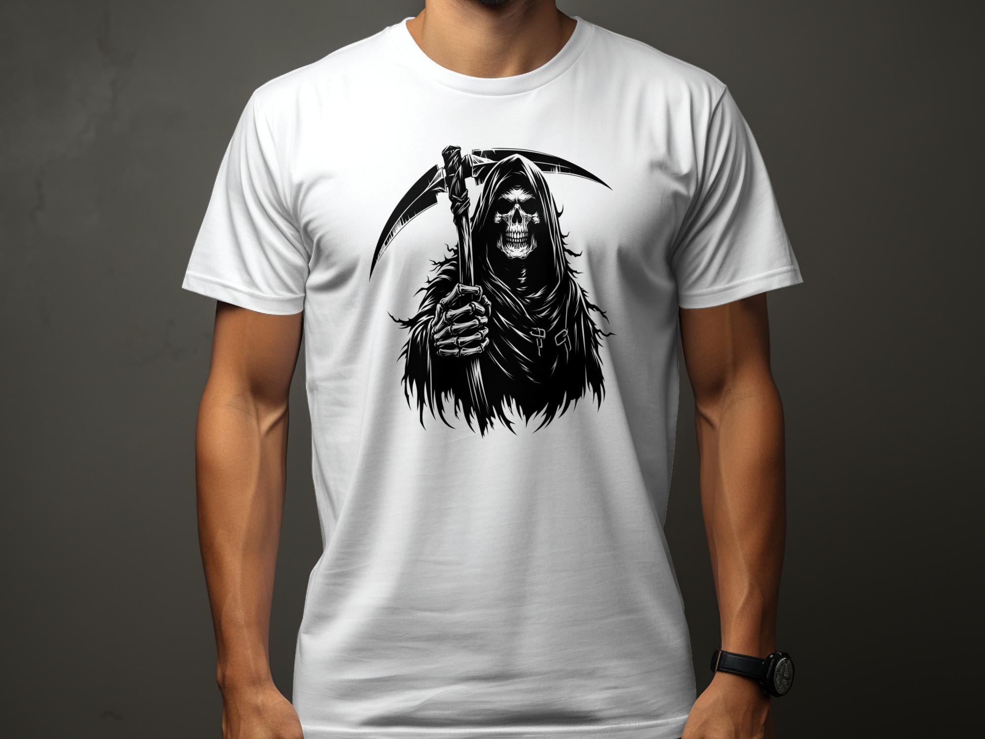 Grim Reaper - Black White Gildan T-Shirt Commemorative Talisman Unisex Tee Graphic Design