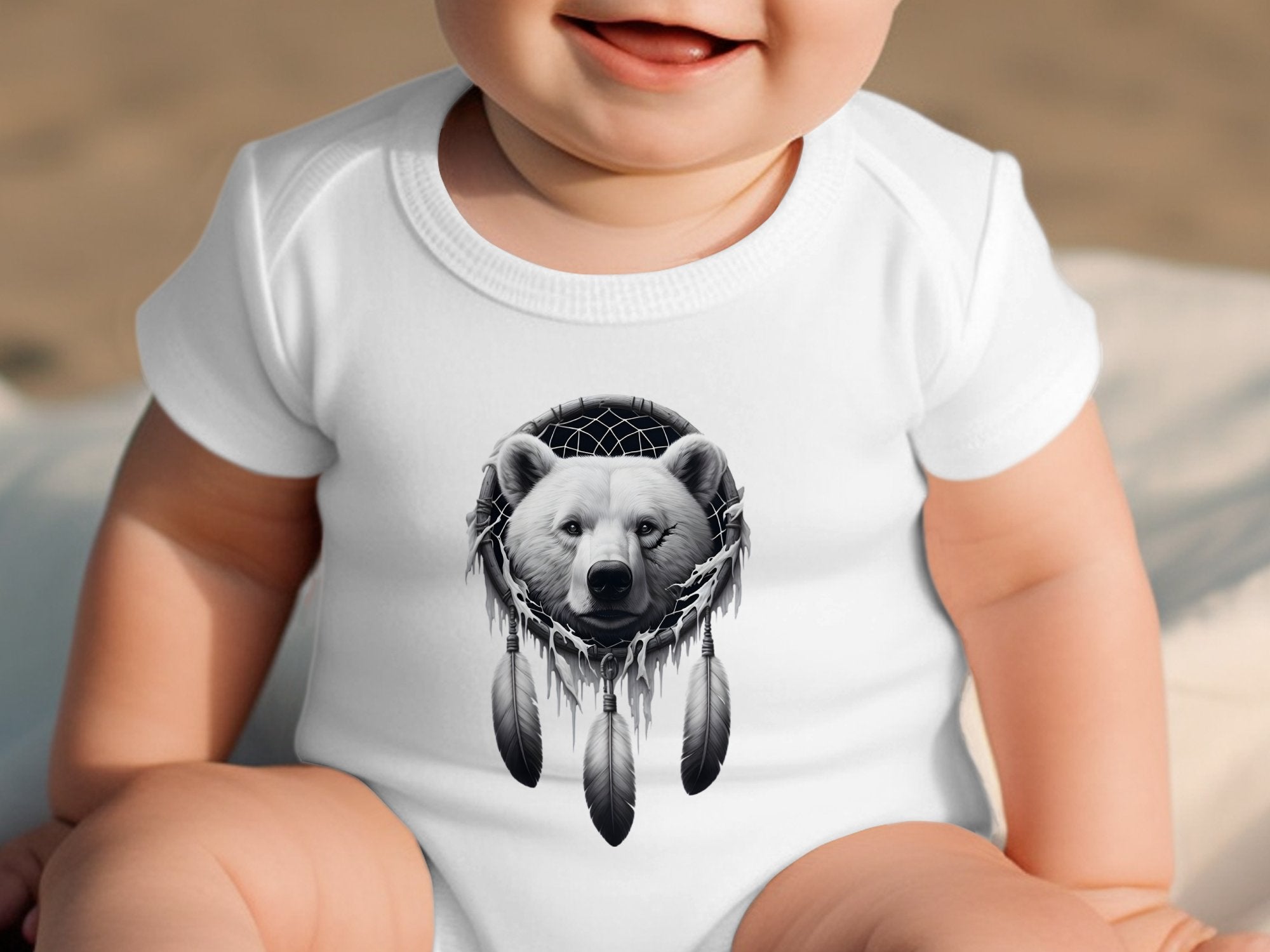 Dreamcatcher Bear - Coloured Toddler Bodysuit Realistic Native American Talisman Unisex Mythology Tee Graphic Design