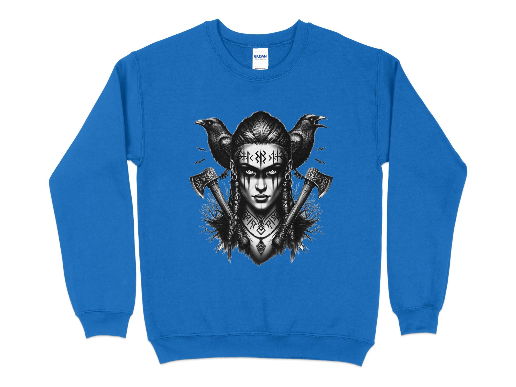 Viking Shield Maiden - Coloured Gildan Sweatshirt Realistic Norse Talisman Men Women Unisex Valhalla Tee Graphic Design