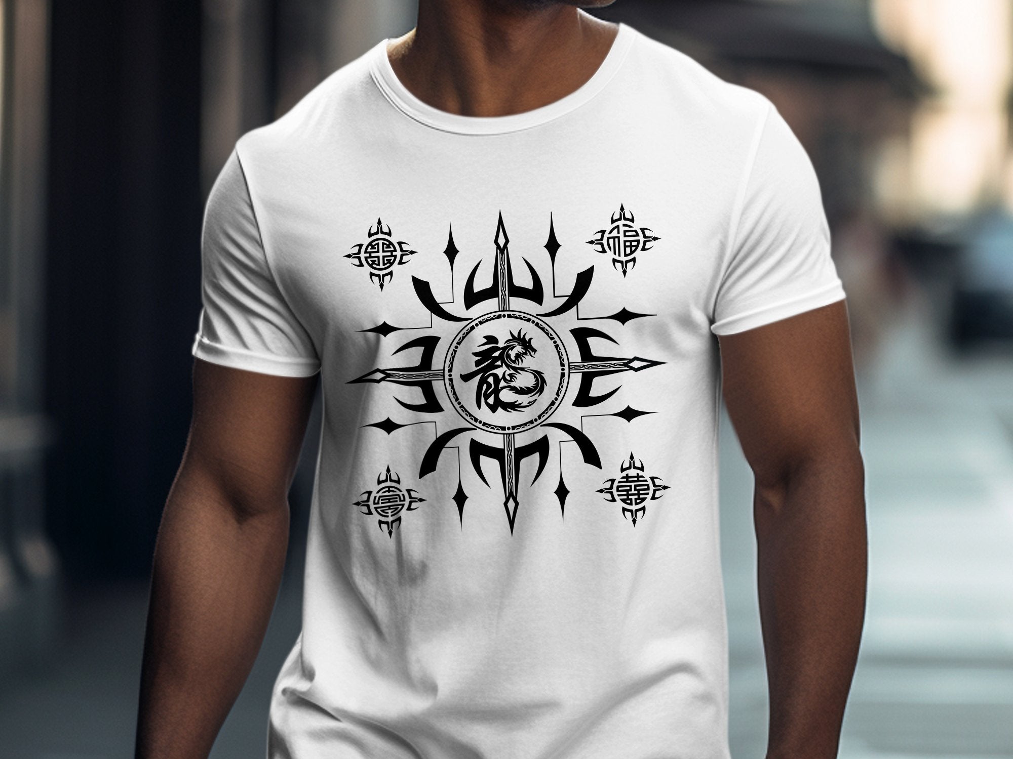 Fengshui Dragon - White Gildan T Shirt Inspirational Talisman Men Women Unisex Tee Graphic Design