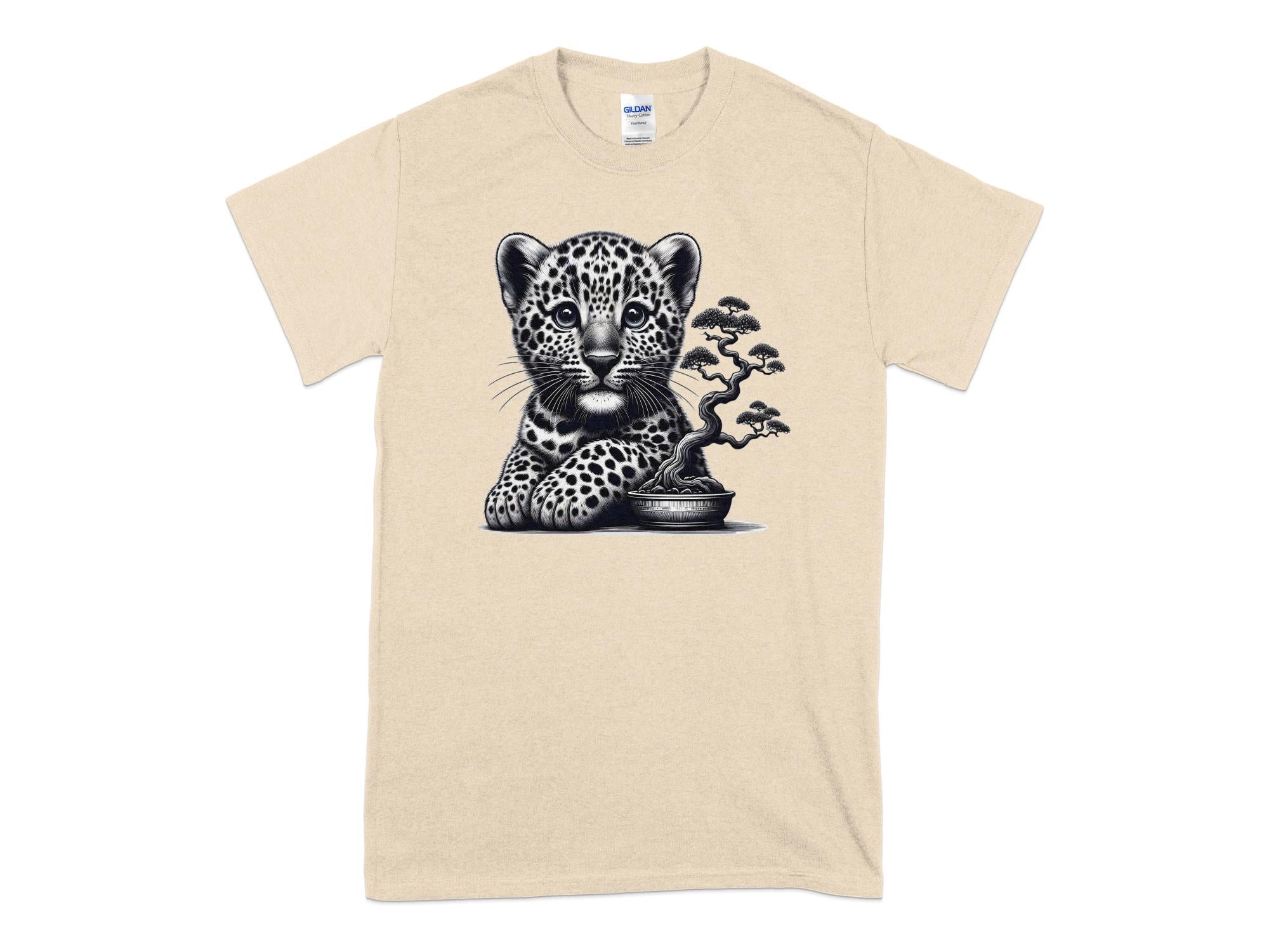 Leopard Bonsai - Coloured Gildan T-Shirt Realistic Animal Talisman Unisex Cute Tee Graphic Design