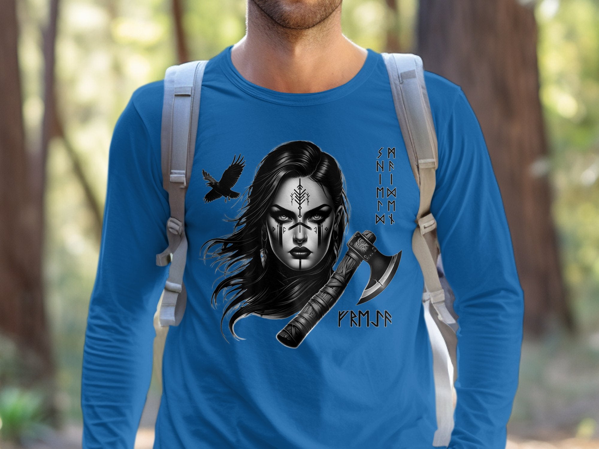 Viking Shield Maiden - Coloured Gildan Long Sleeve Realistic Norse Talisman Men Women Unisex Valhalla Tee Graphic Design