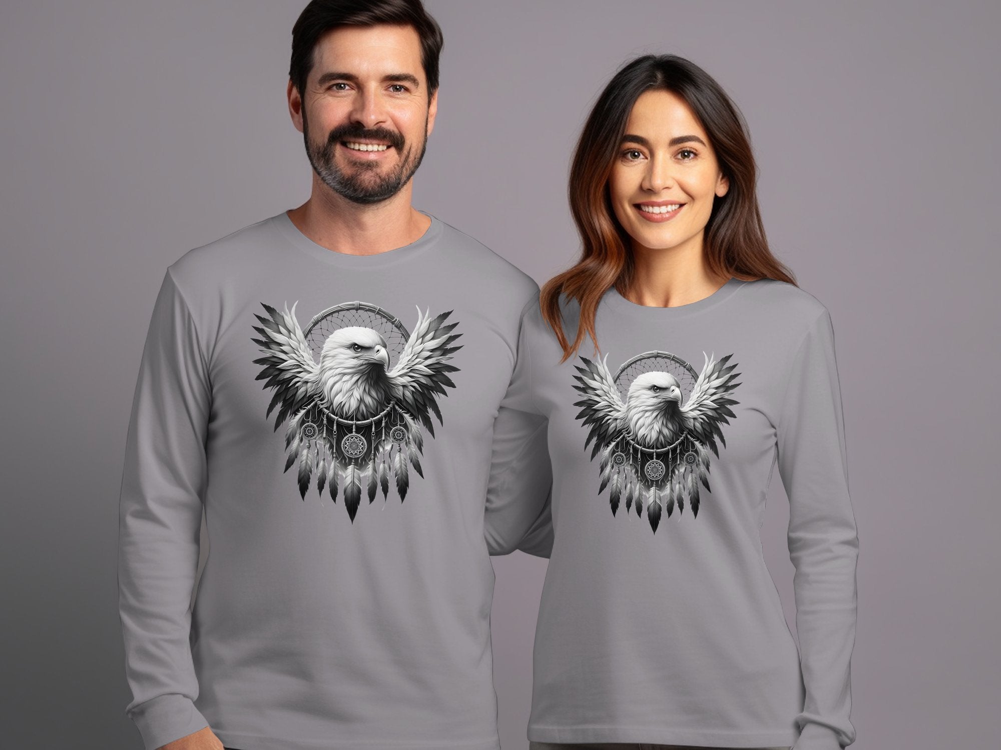 Dreamcatcher Eagle - Coloured Gildan Long Sleeve Realistic Native American Talisman Unisex Mythology Tee Graphic Design