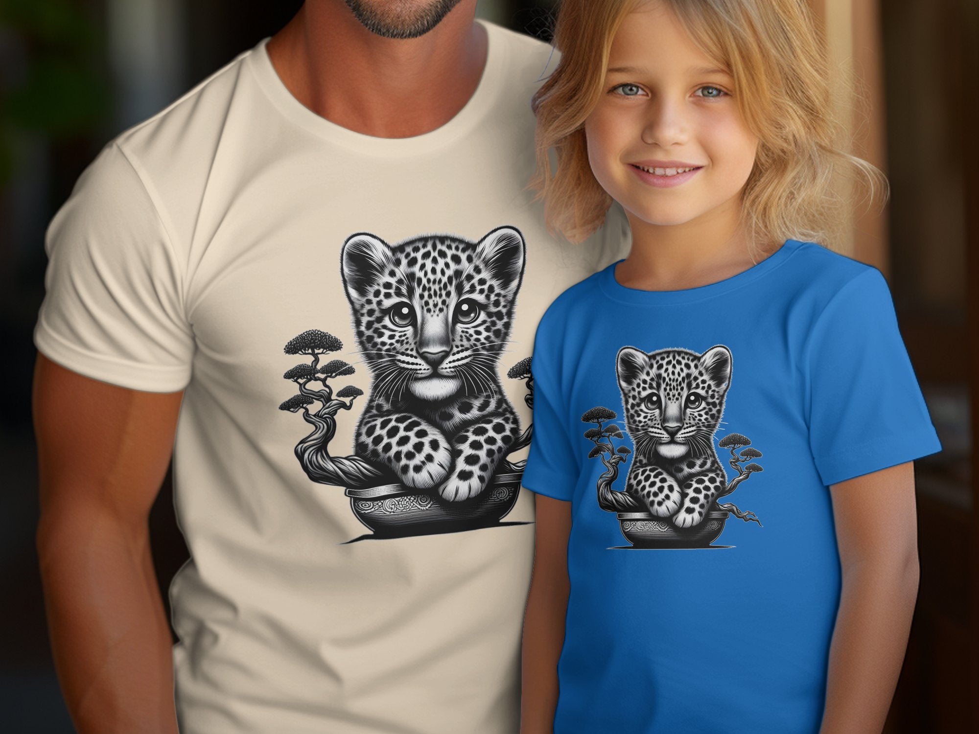 Leopard Bonsai - Coloured Gildan Kids T-Shirt Realistic Animal Talisman Unisex Cute Tee Graphic Design