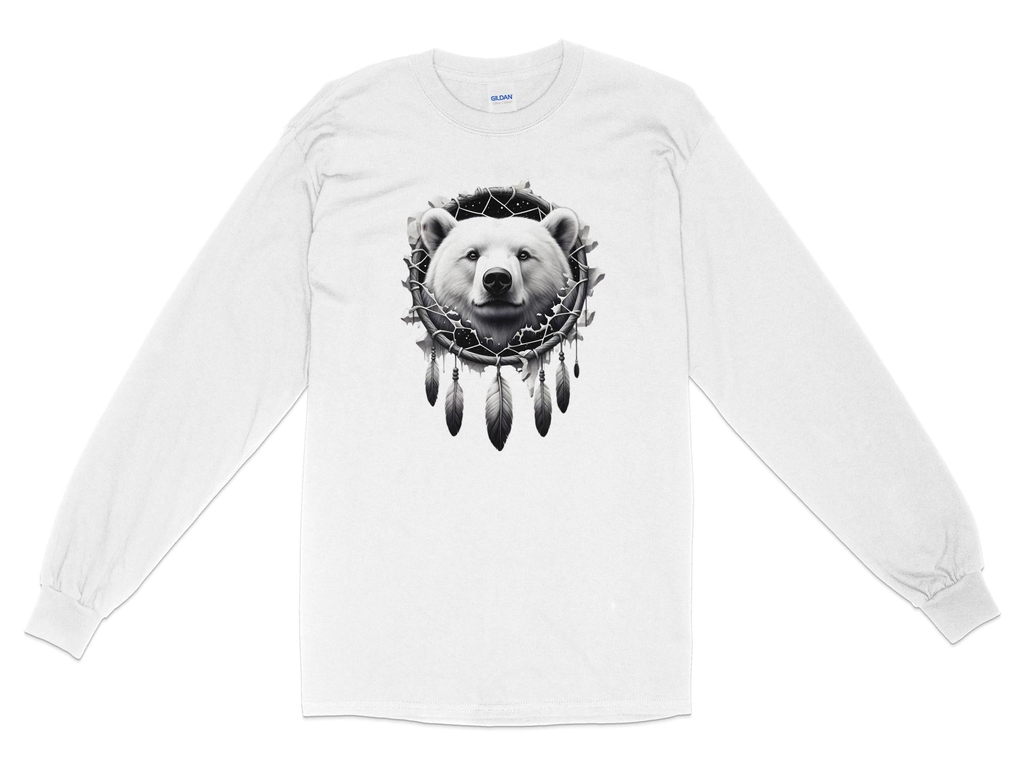 Dreamcatcher Bear - Coloured Gildan Long Sleeve Realistic Native American Talisman Unisex Mythology Tee Graphic Design