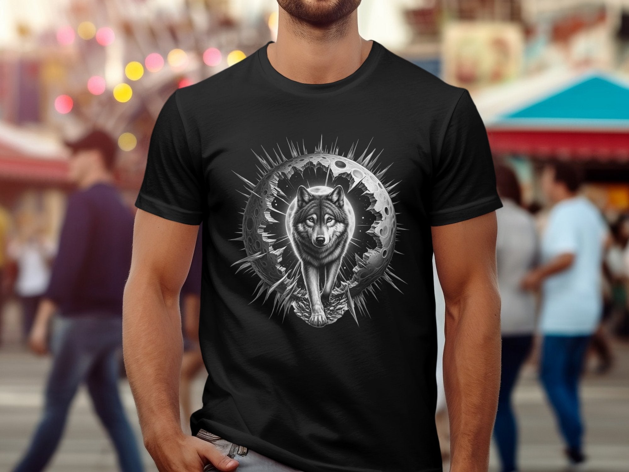 Moon Wolf - Coloured Gildan T-Shirt Realistic Animal Talisman Unisex Mythology Tee Graphic Design