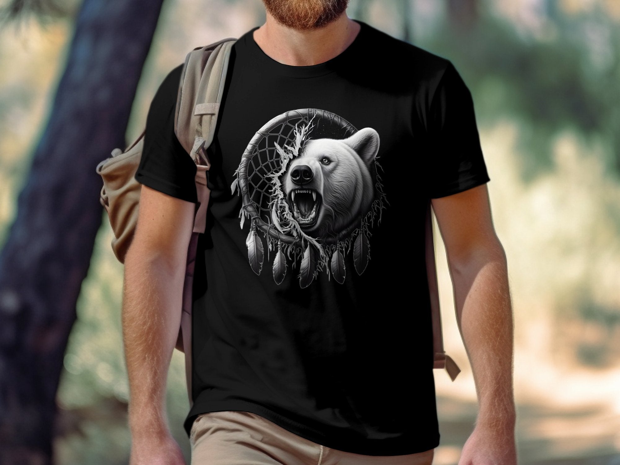 Dreamcatcher Bear - Coloured Gildan T-Shirt Realistic Native American Talisman Unisex Mythology Tee Graphic Design