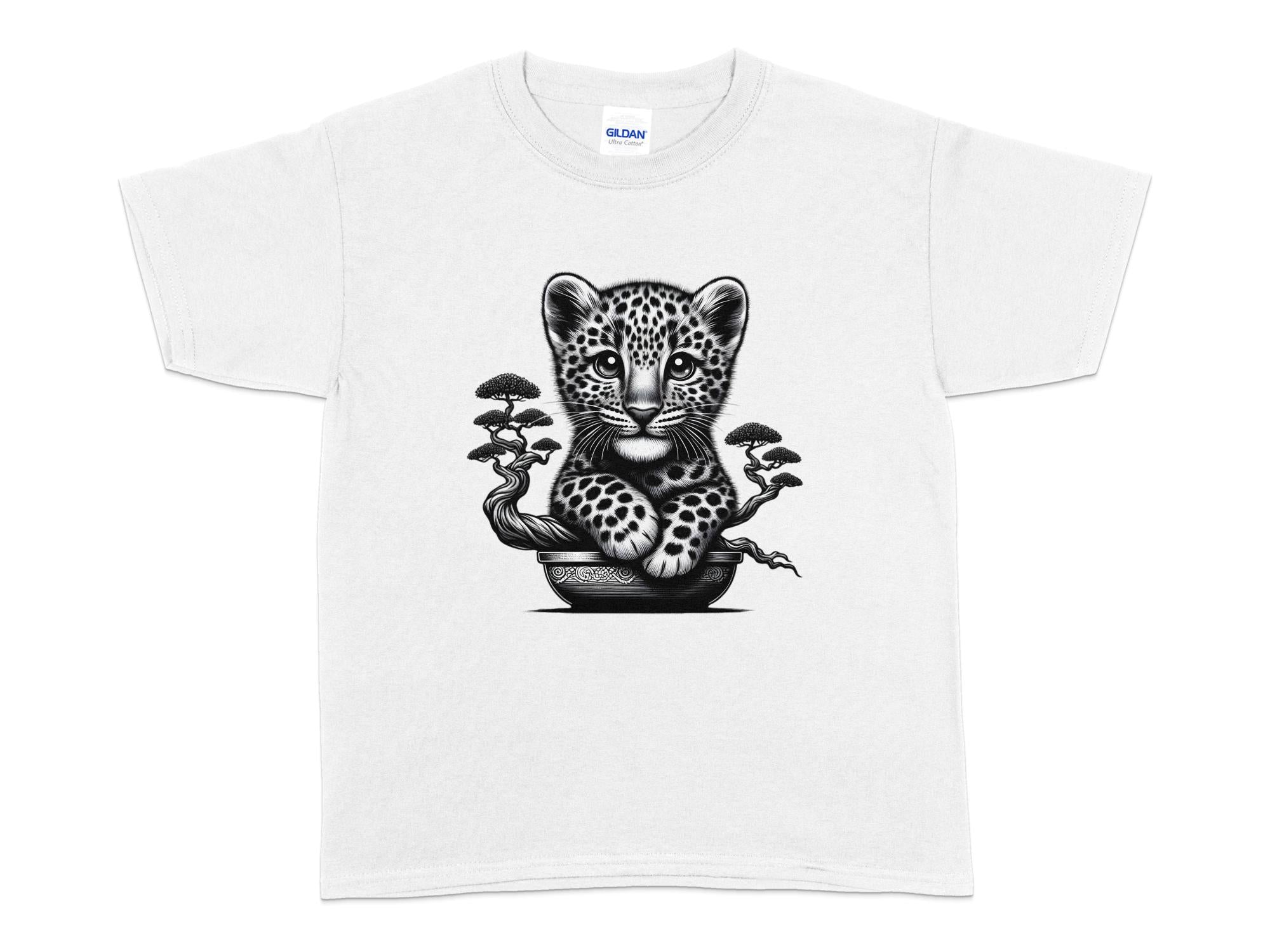 Leopard Bonsai - Coloured Gildan Kids T-Shirt Realistic Animal Talisman Unisex Cute Tee Graphic Design