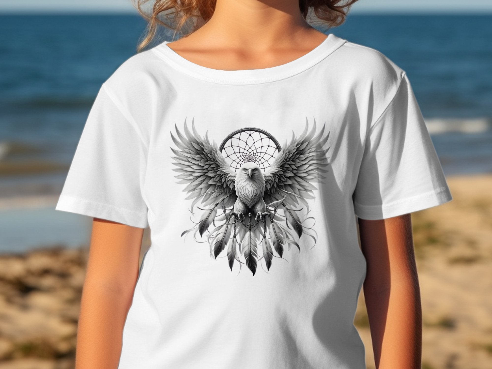 Dreamcatcher Eagle - Coloured Gildan Kids T-Shirt Realistic Native American Talisman Unisex Mythology Tee Graphic Design