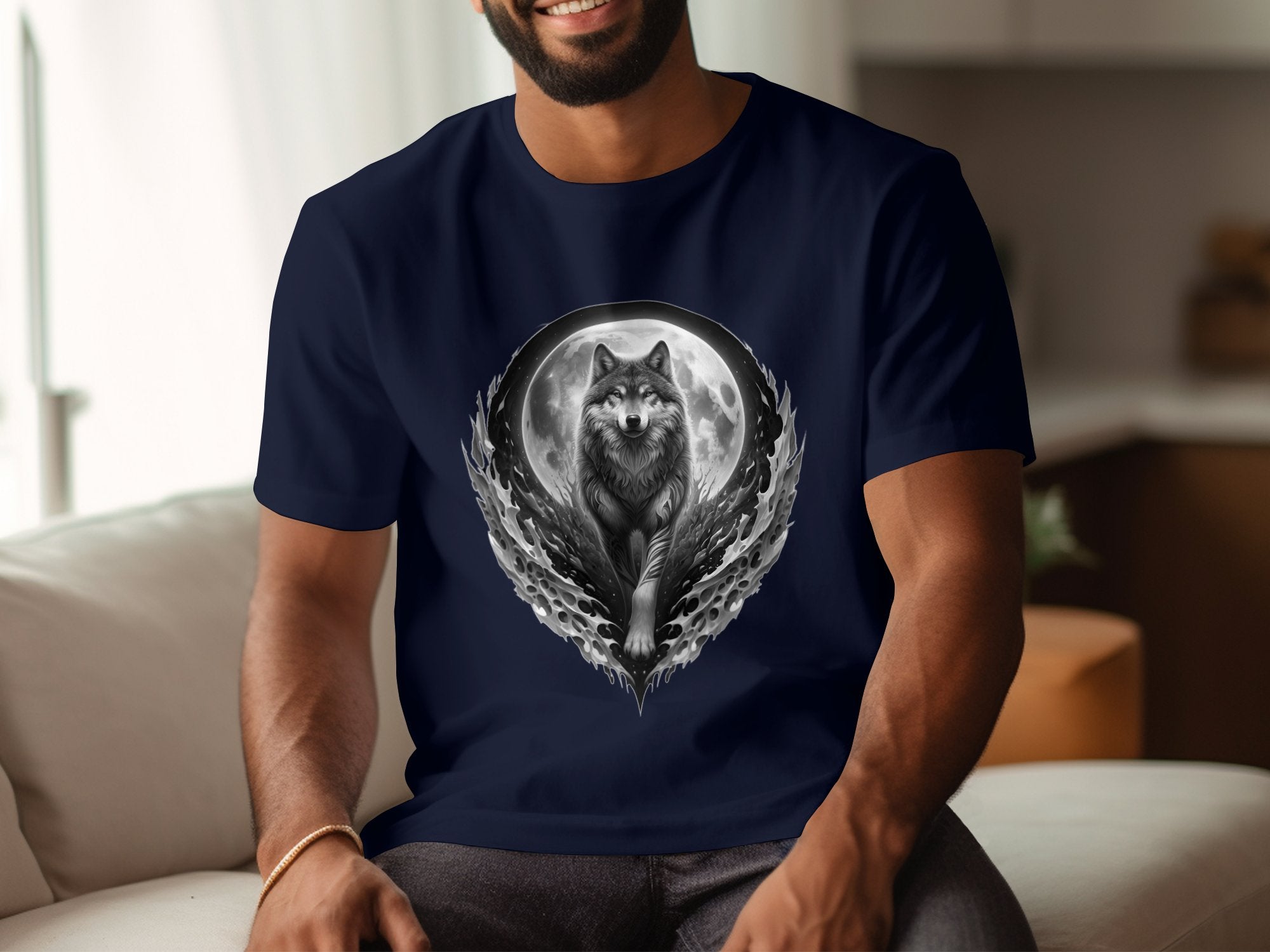 Moon Wolf - Coloured Gildan T-Shirt Realistic Animal Talisman Unisex Mythology Tee Graphic Design