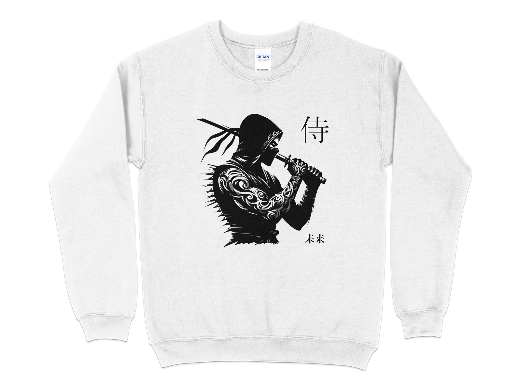 Samurai Ninja - Coloured Gildan Sweatshirt Japanese Talisman Unisex Cultural Symbolic Graphic Design