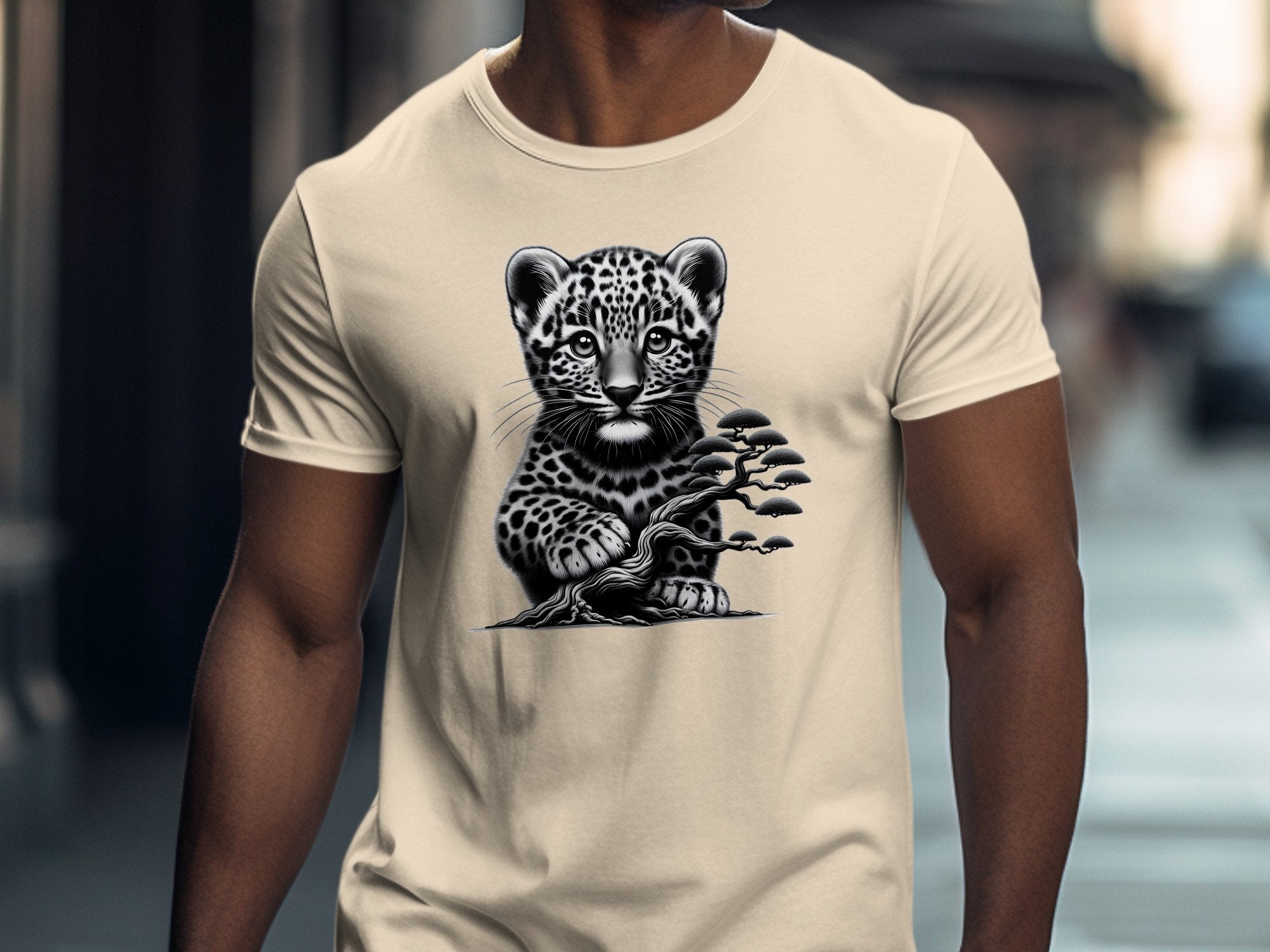 Leopard Bonsai - Coloured Gildan T-Shirt Realistic Animal Talisman Unisex Cute Tee Graphic Design