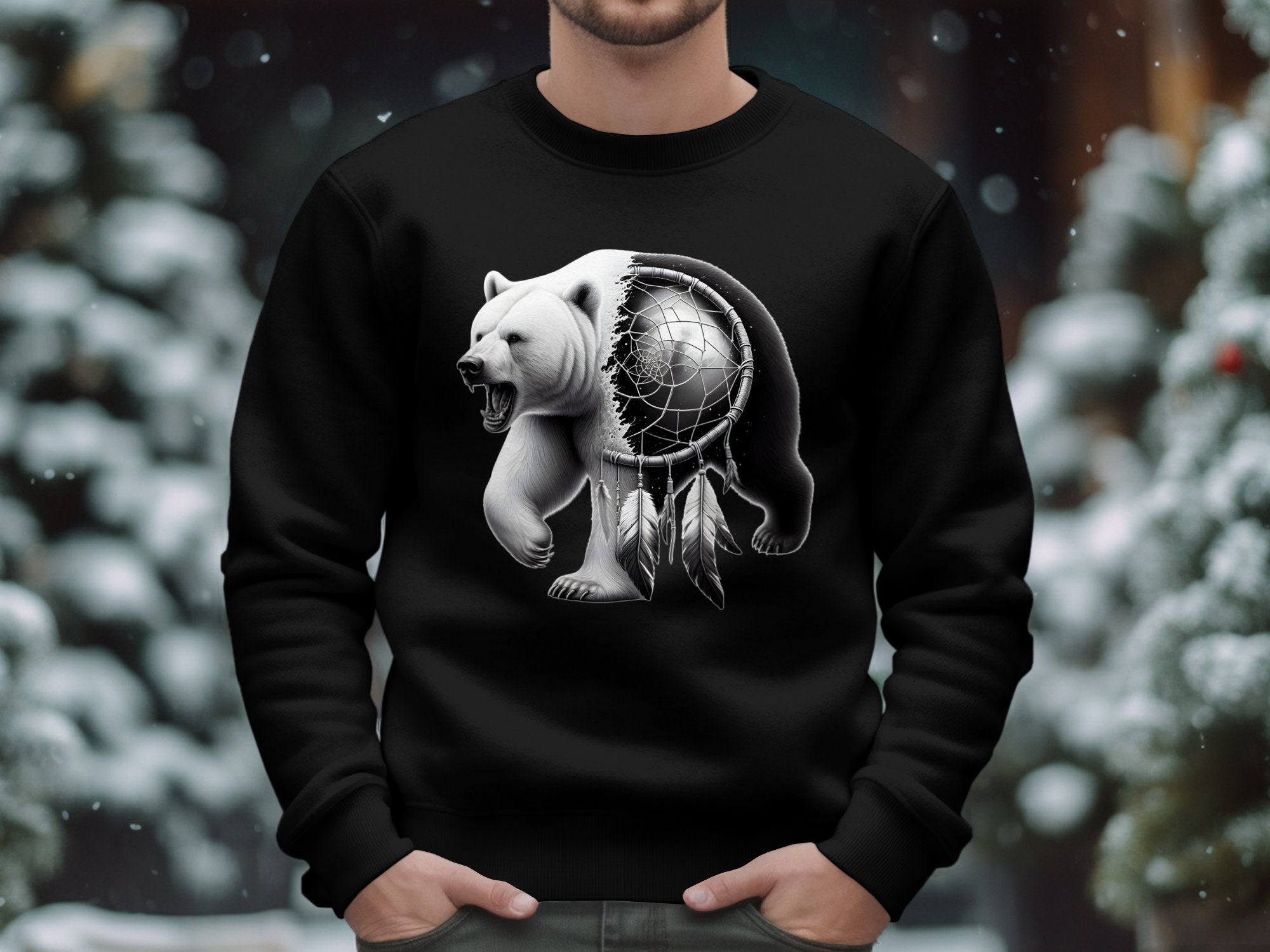 Dreamcatcher Bear - Coloured Gildan Sweatshirt Realistic Native American Talisman Unisex Mythology Tee Graphic Design