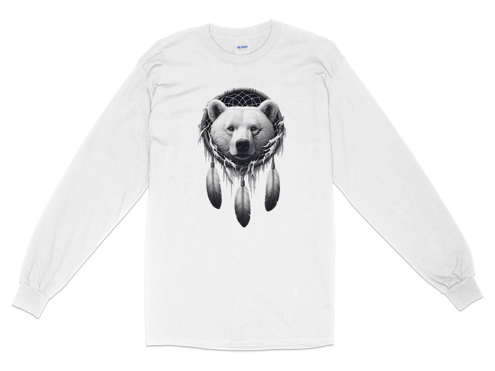 Dreamcatcher Bear - Coloured Gildan Long Sleeve Realistic Native American Talisman Unisex Mythology Tee Graphic Design