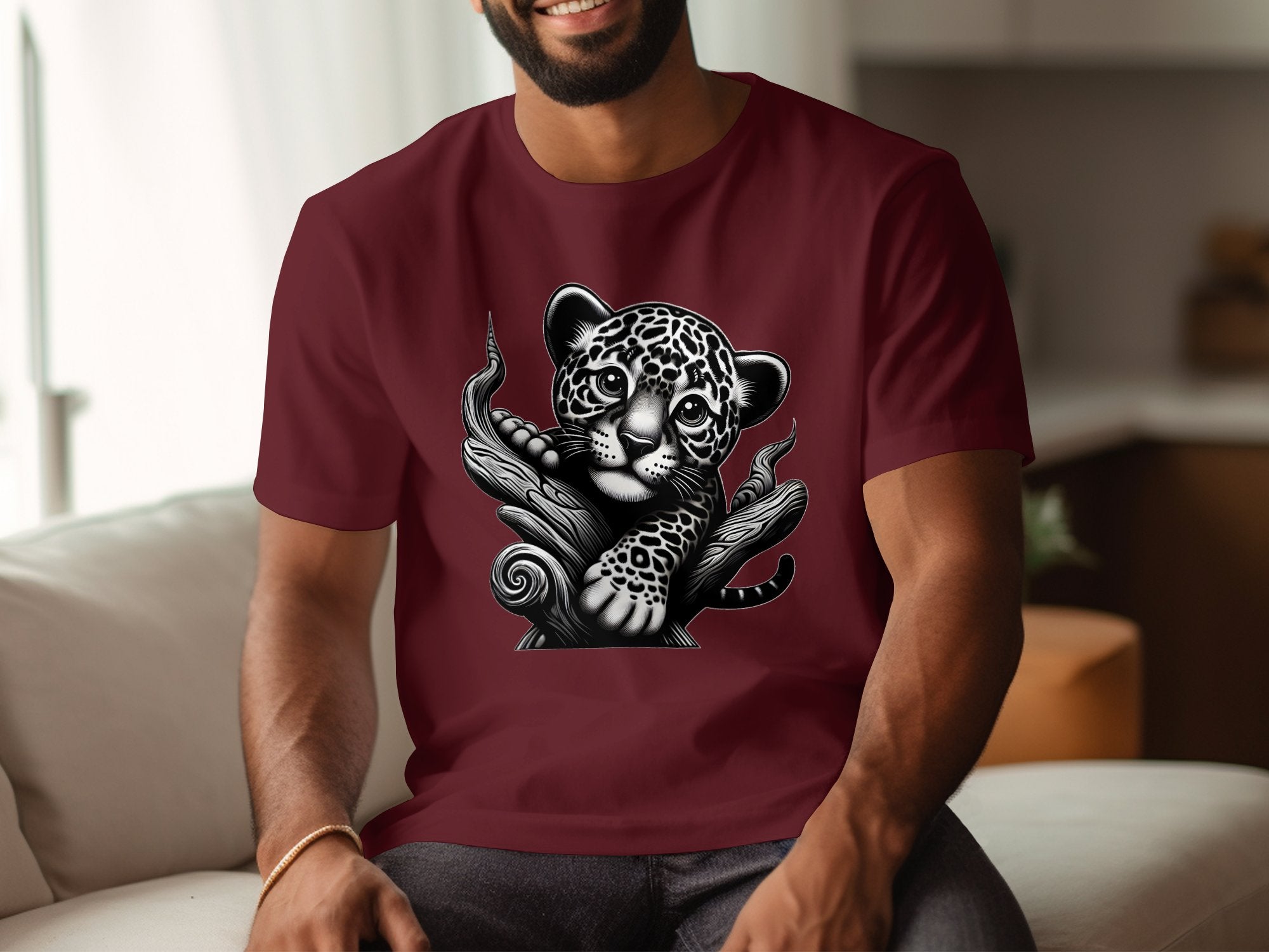 Leopard Bonsai - Coloured Gildan T-Shirt Realistic Animal Talisman Unisex Cute Tee Graphic Design