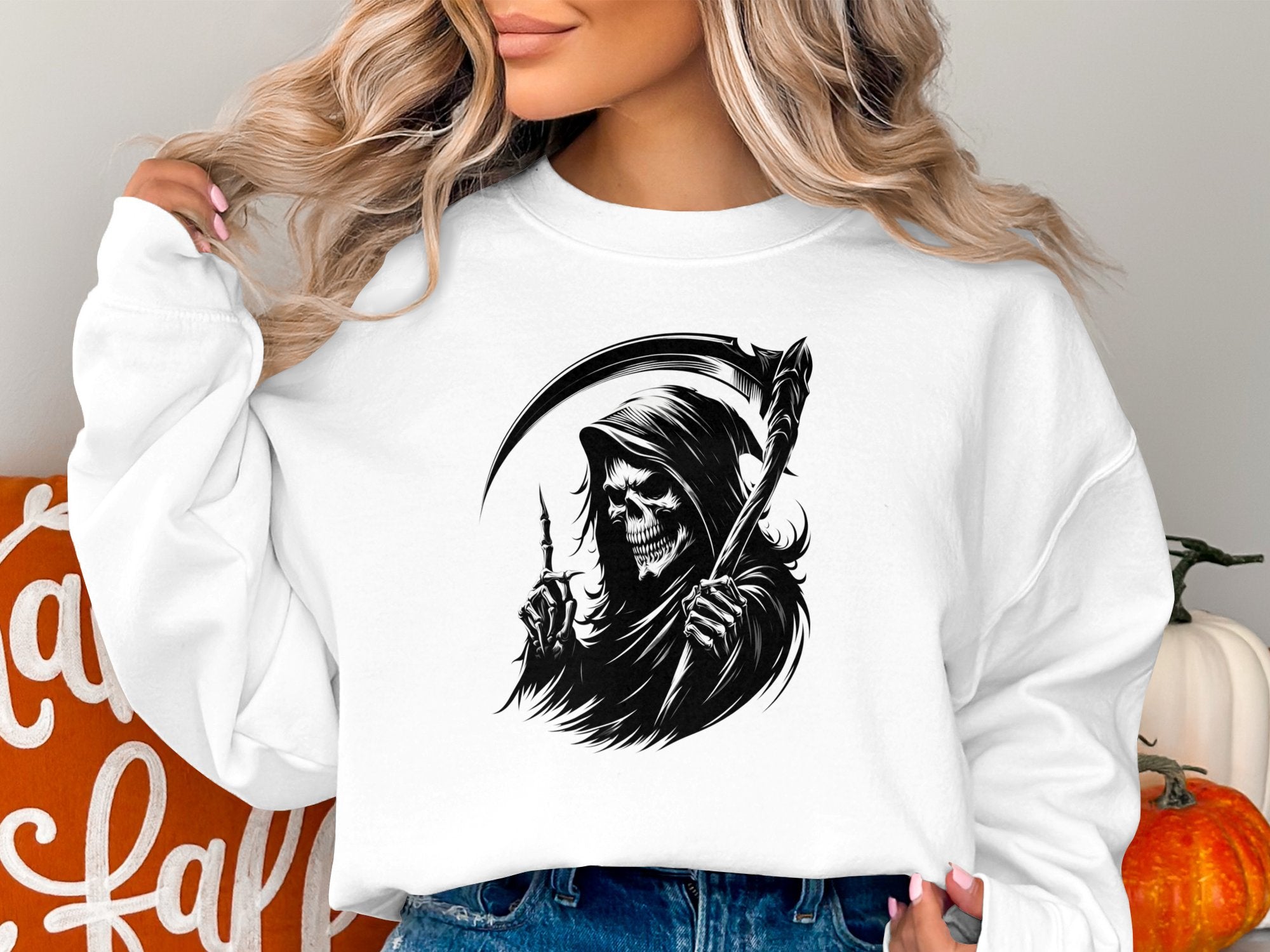 Grim Reaper - Black White Gildan Sweatshirt Commemorative Talisman Unisex Tee Graphic Design