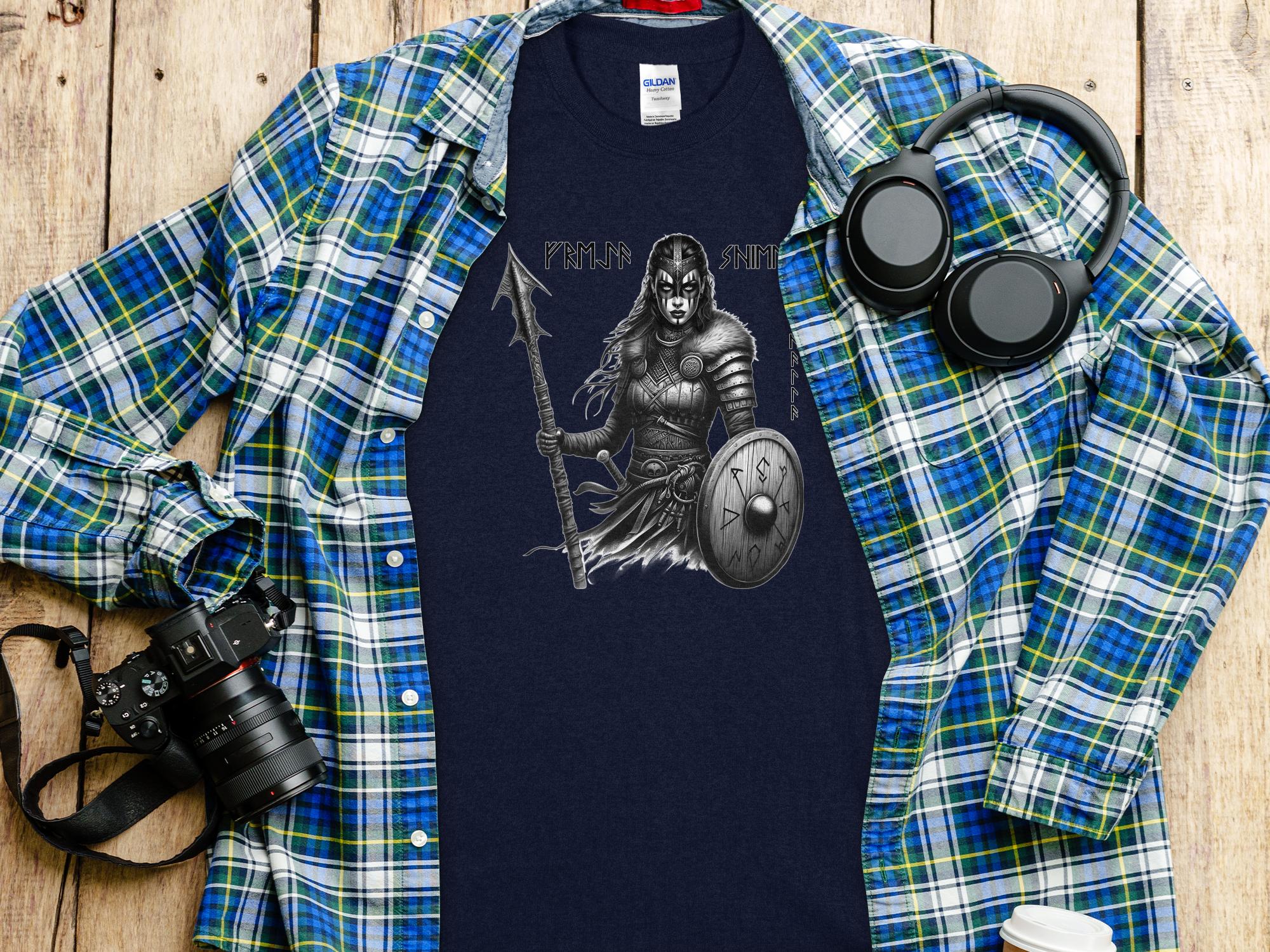 Viking Shield Maiden - Coloured Gildan T Shirt Realistic Norse Talisman Men Women Unisex Valhalla Tee Graphic Design