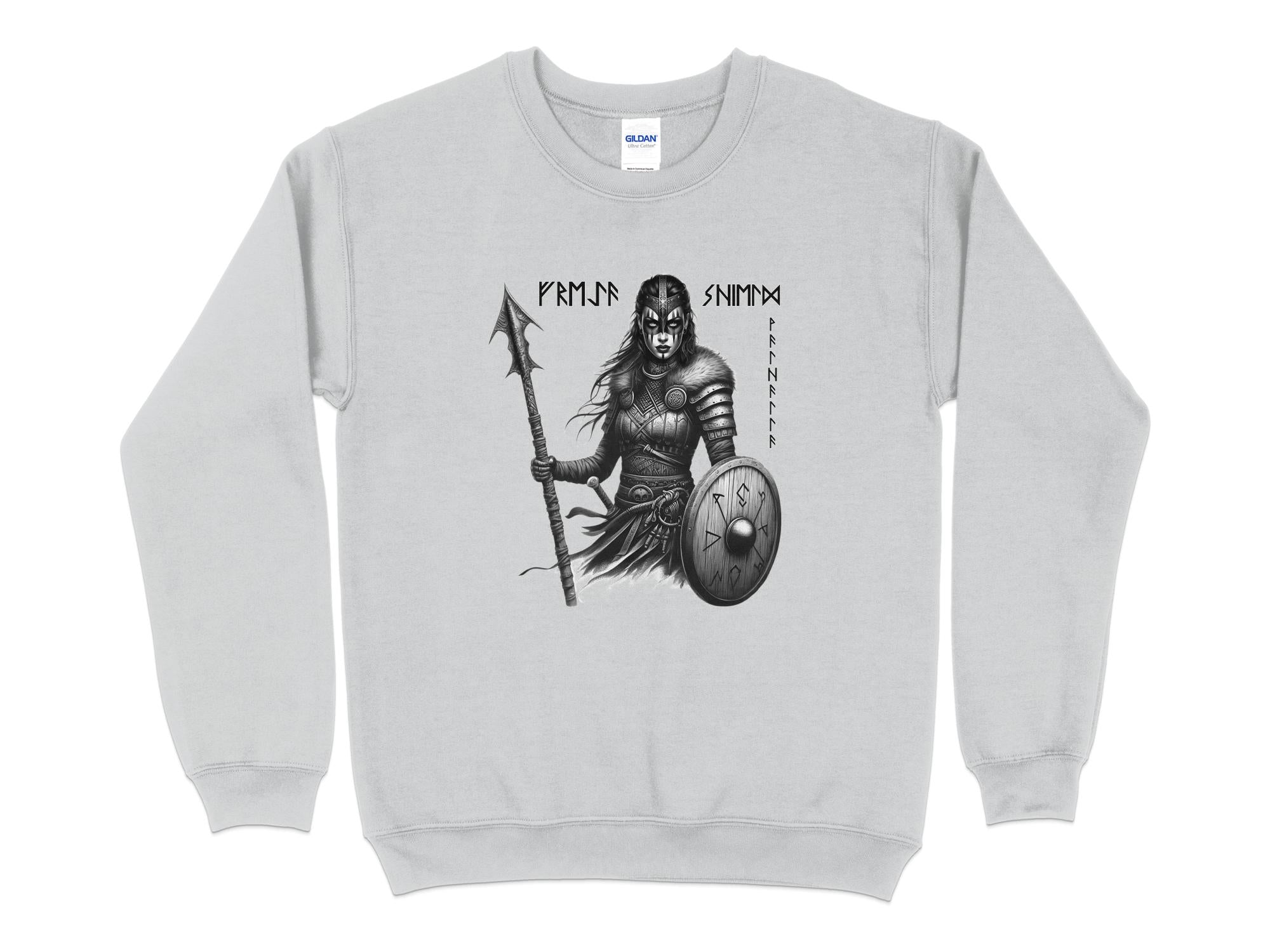 Viking Shield Maiden - Coloured Gildan Sweatshirt Realistic Norse Talisman Men Women Unisex Valhalla Tee Graphic Design