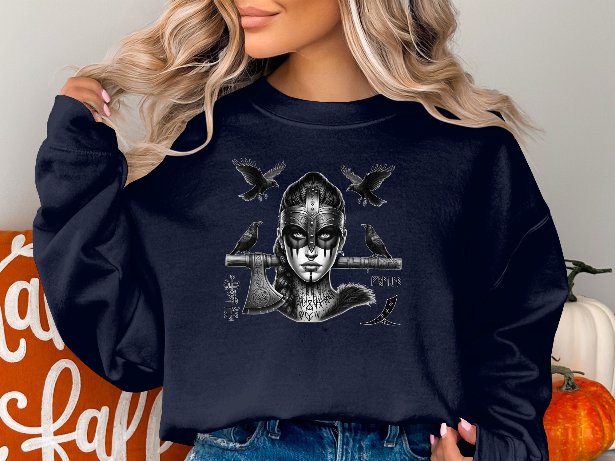 Viking Shield Maiden - Coloured Gildan Sweatshirt Realistic Norse Talisman Men Women Unisex Valhalla Tee Graphic Design