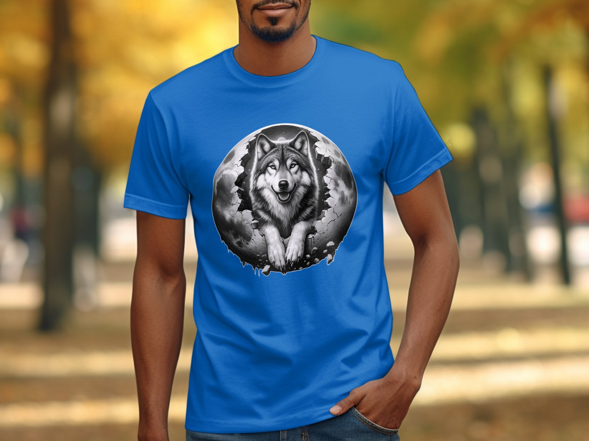 Moon Wolf - Coloured Gildan T-Shirt Realistic Animal Talisman Unisex Mythology Tee Graphic Design