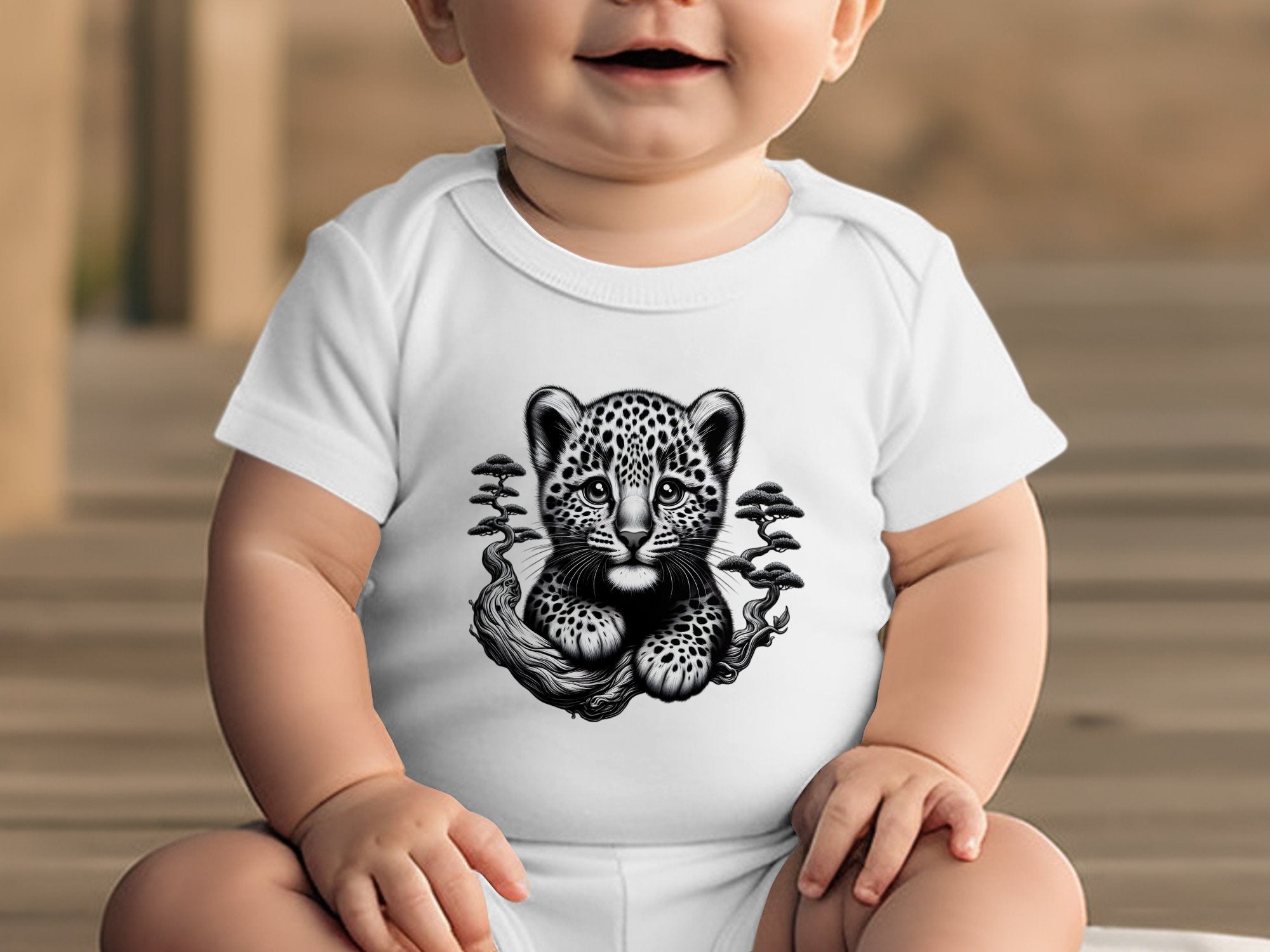 Leopard Bonsai - Coloured Toddler Bodysuit Realistic Animal Talisman Unisex Cute Tee Graphic Design