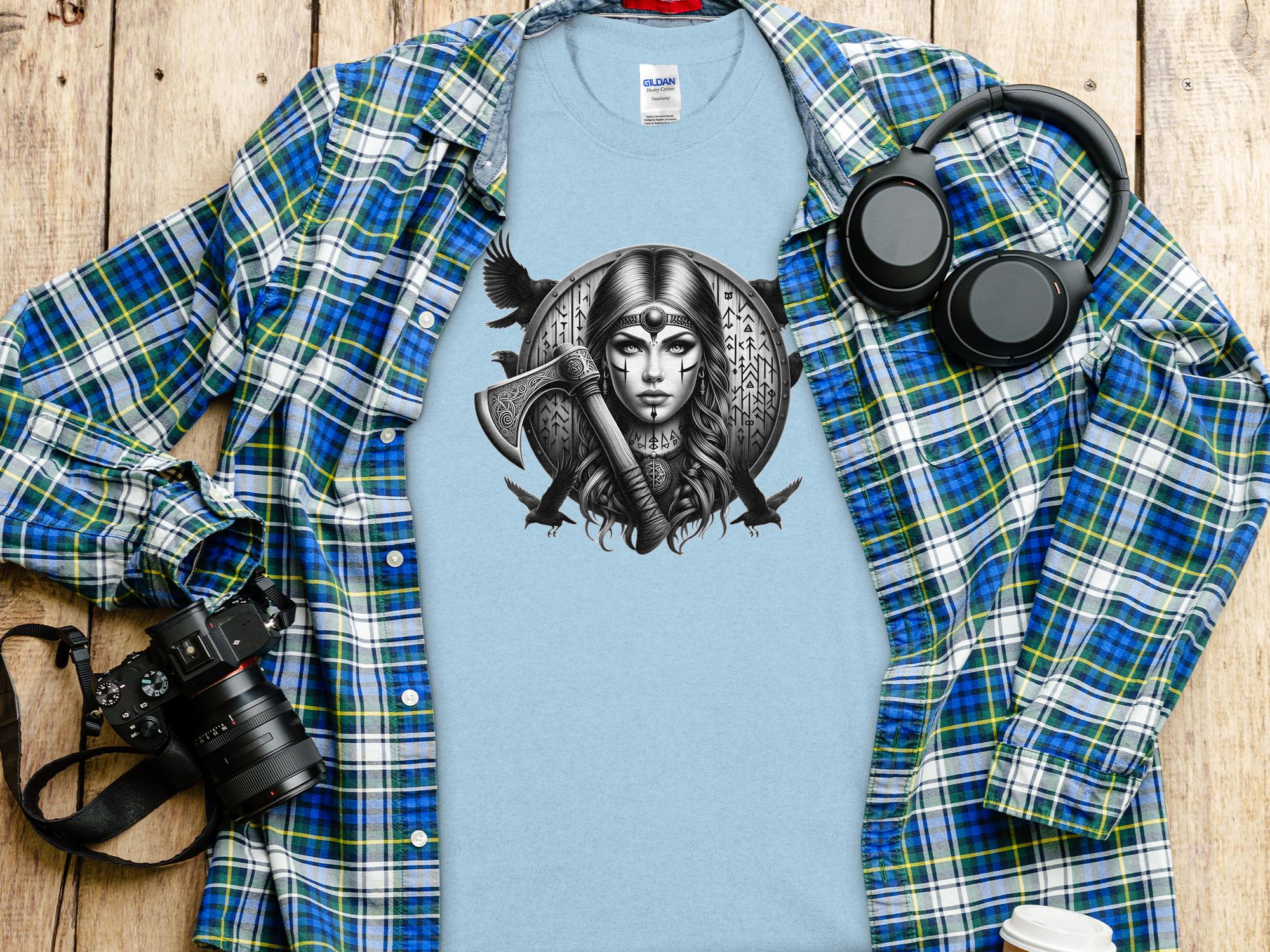 Viking Shield Maiden - Coloured Gildan T Shirt Realistic Norse Talisman Men Women Unisex Valhalla Tee Graphic Design